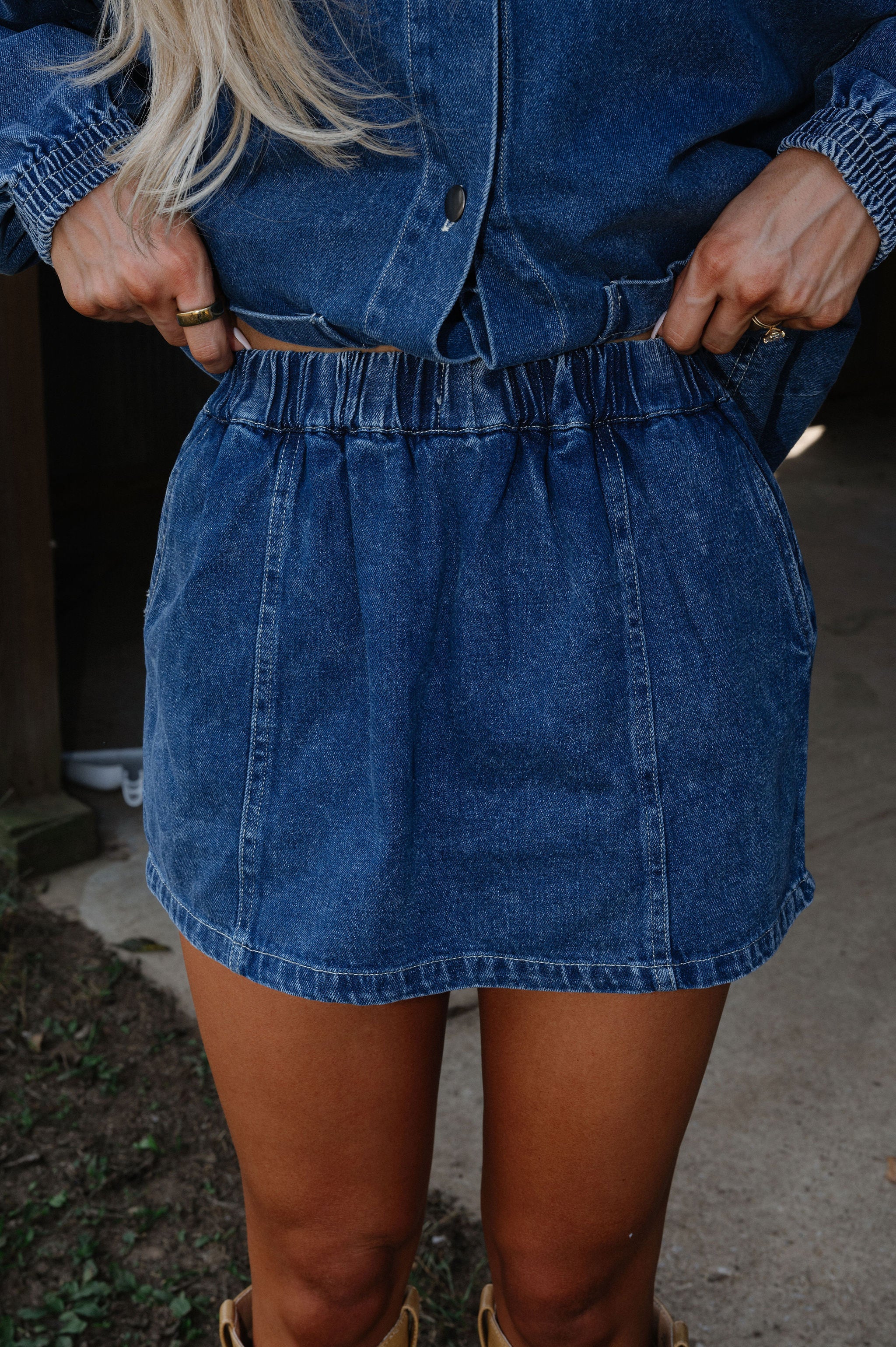 Lora Denim Skort Set-Indigo