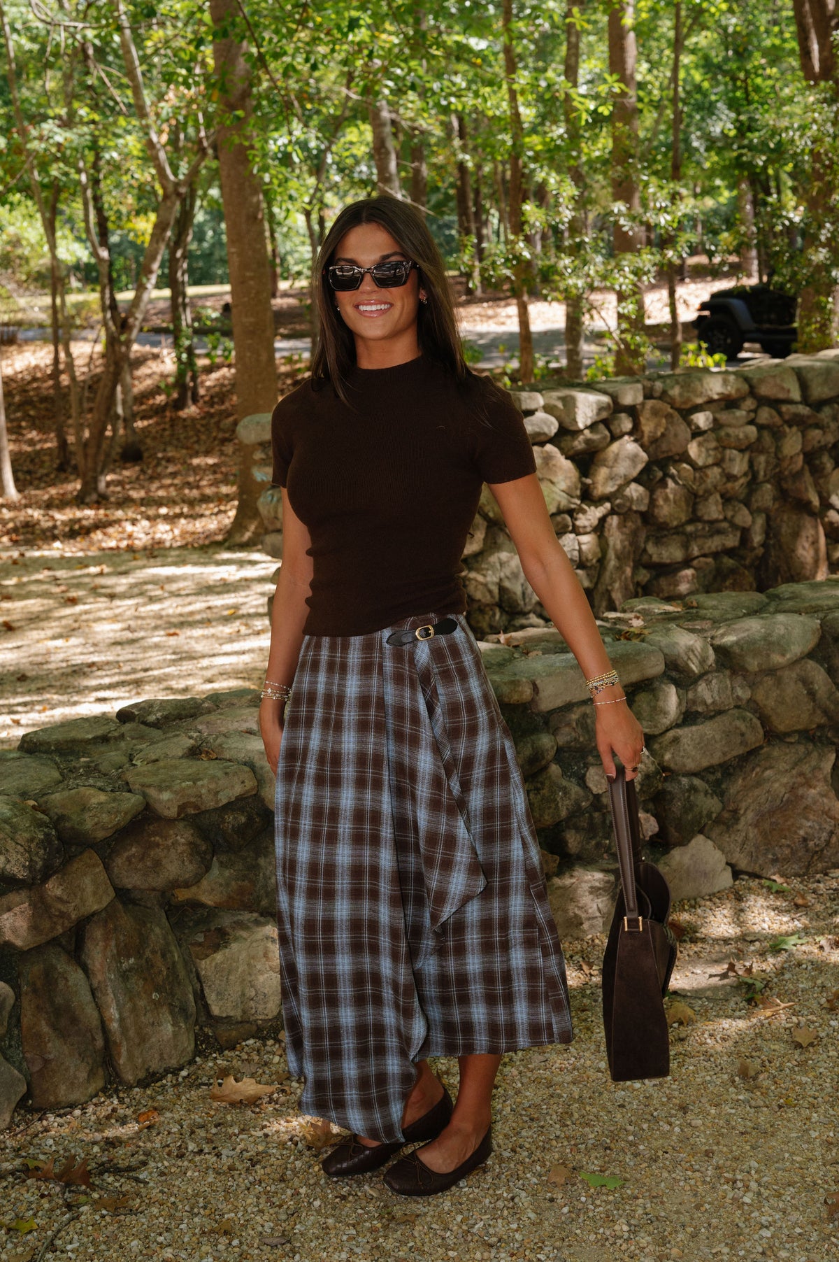 Laken Plaid Midi Skirt-Brown/Blue