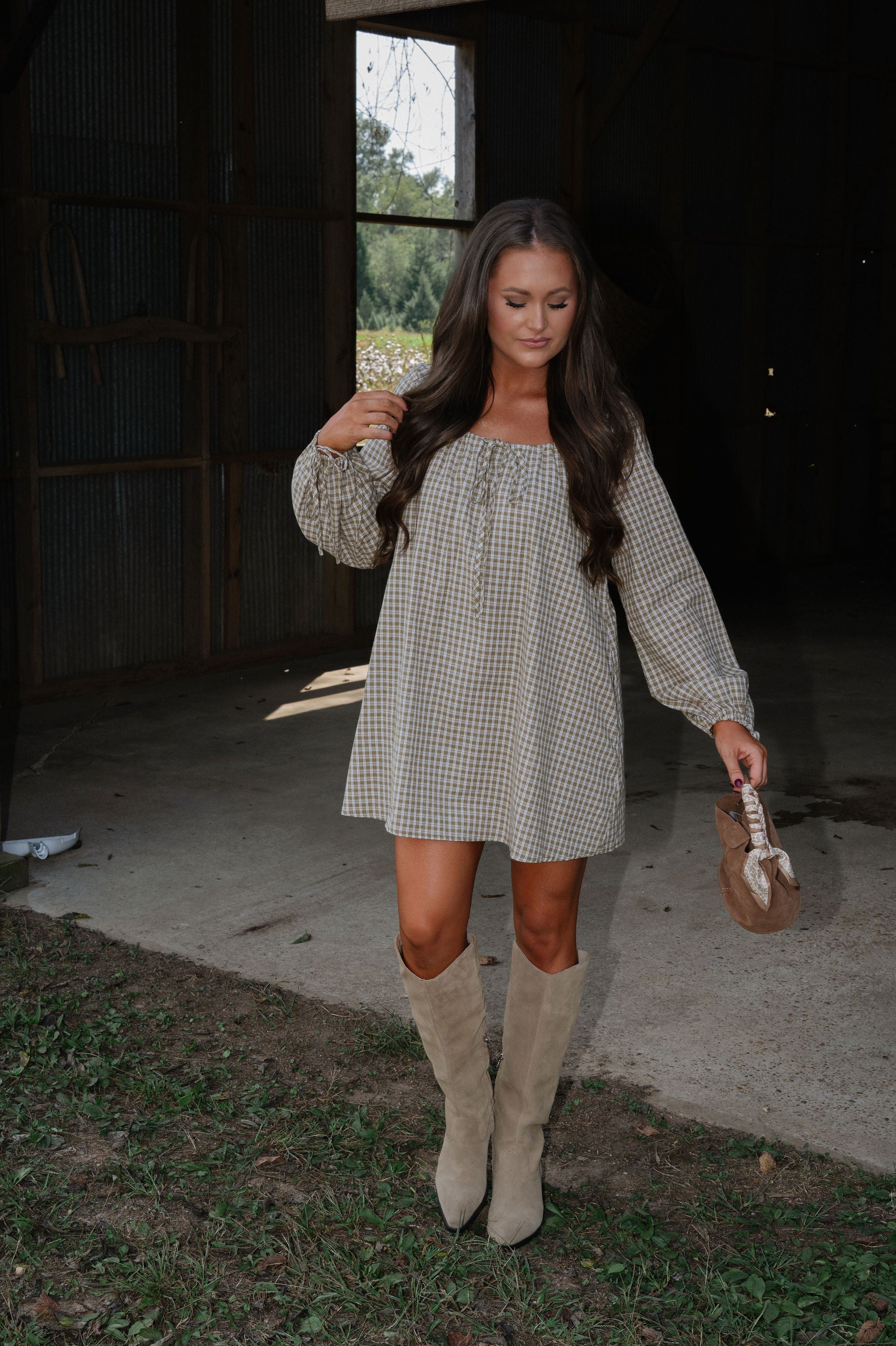 Kara Plaid Mini Dress-Olive