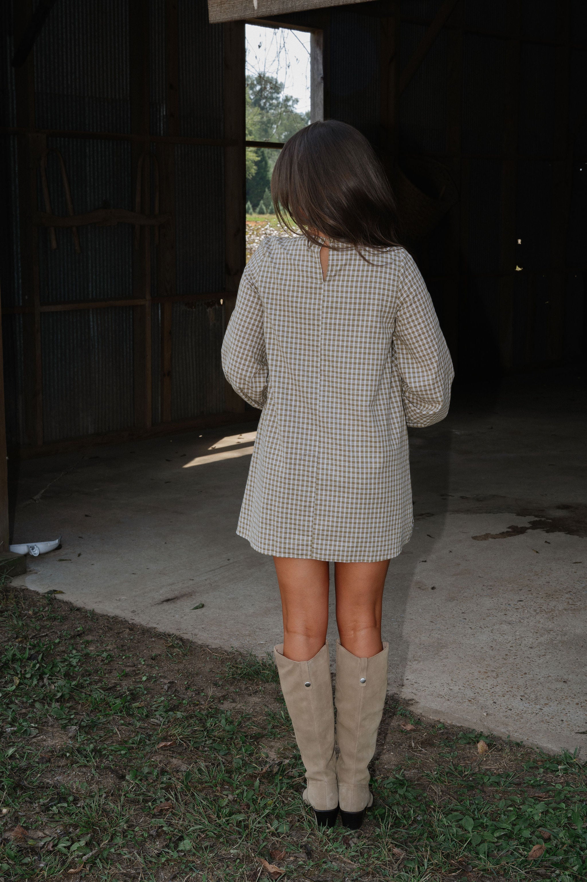 Kara Plaid Mini Dress-Olive