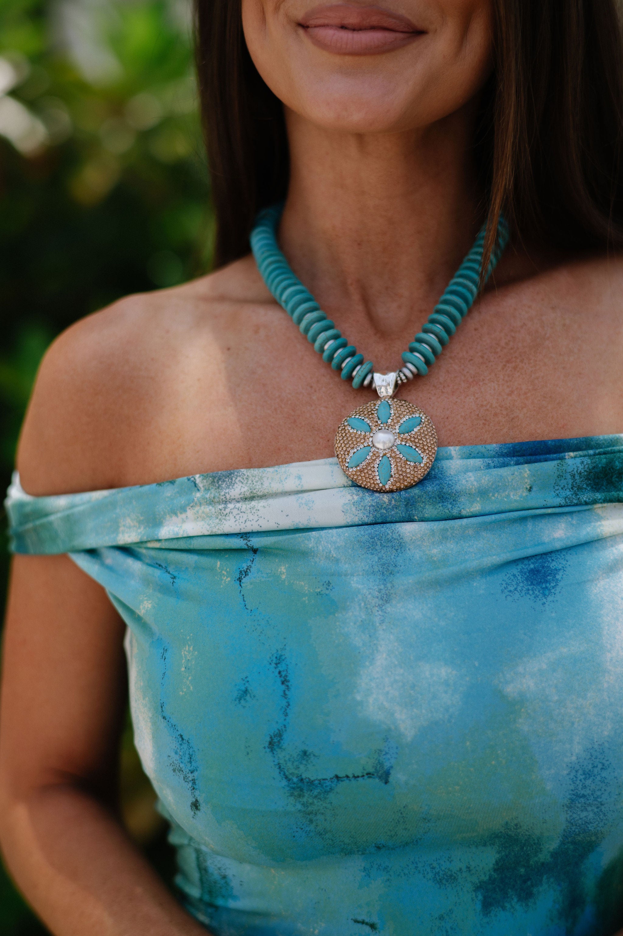 Sand Dollar Necklace-Turquoise