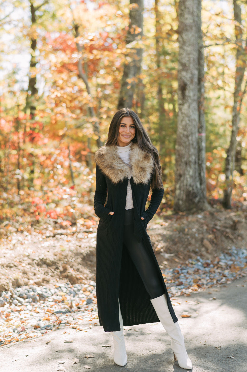 Greer Faux Fur Knit Duster- Black
