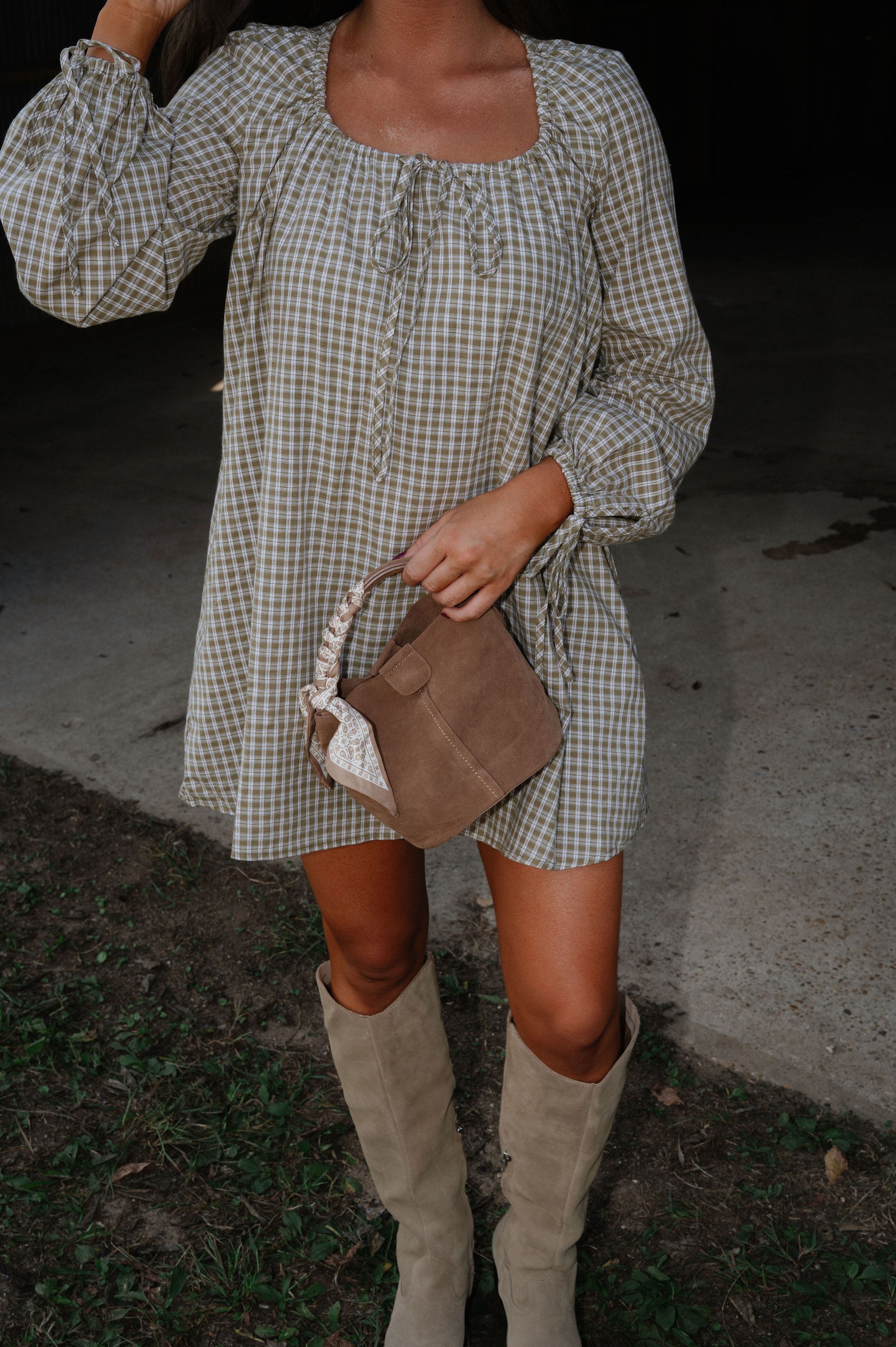 Kara Plaid Mini Dress-Olive