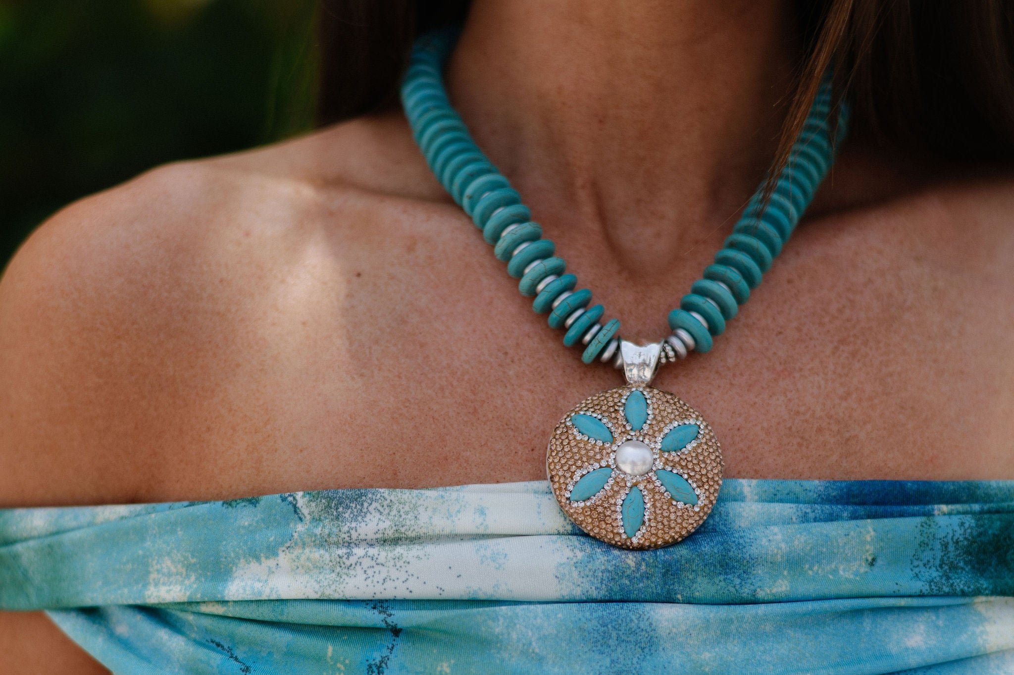 Sand Dollar Necklace-Turquoise