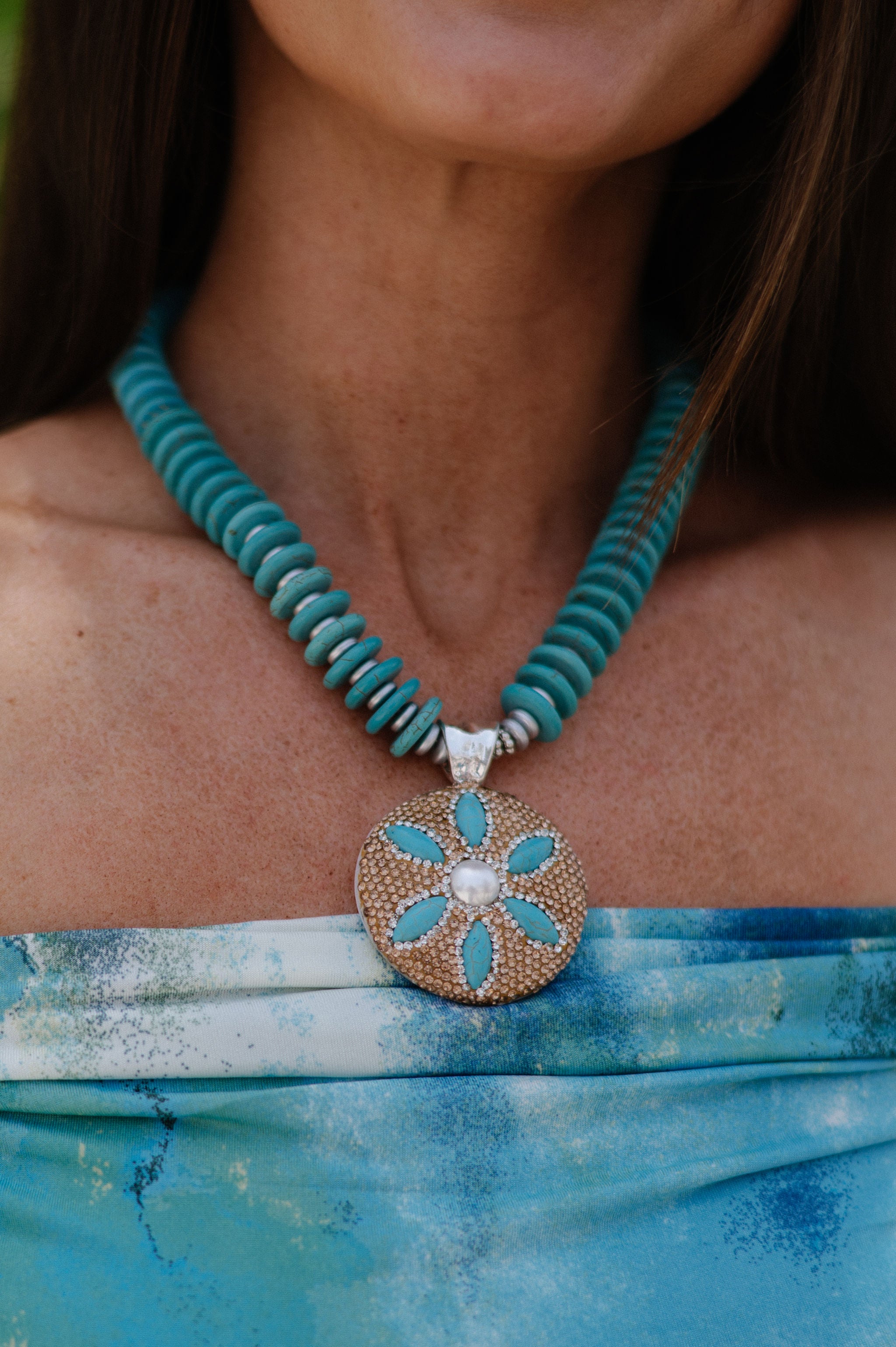 Sand Dollar Necklace-Turquoise