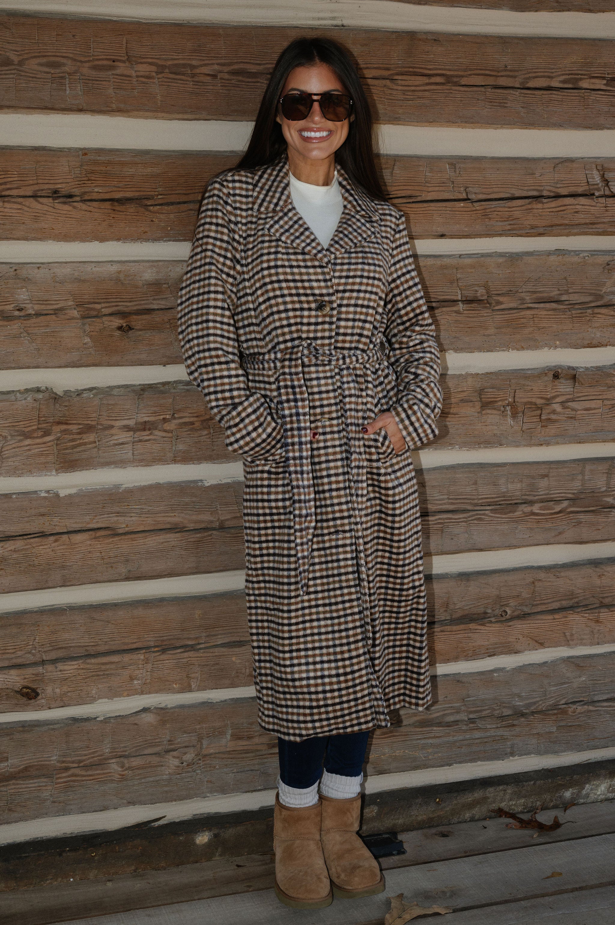 Belted Grid Overcoat-Multi Mix