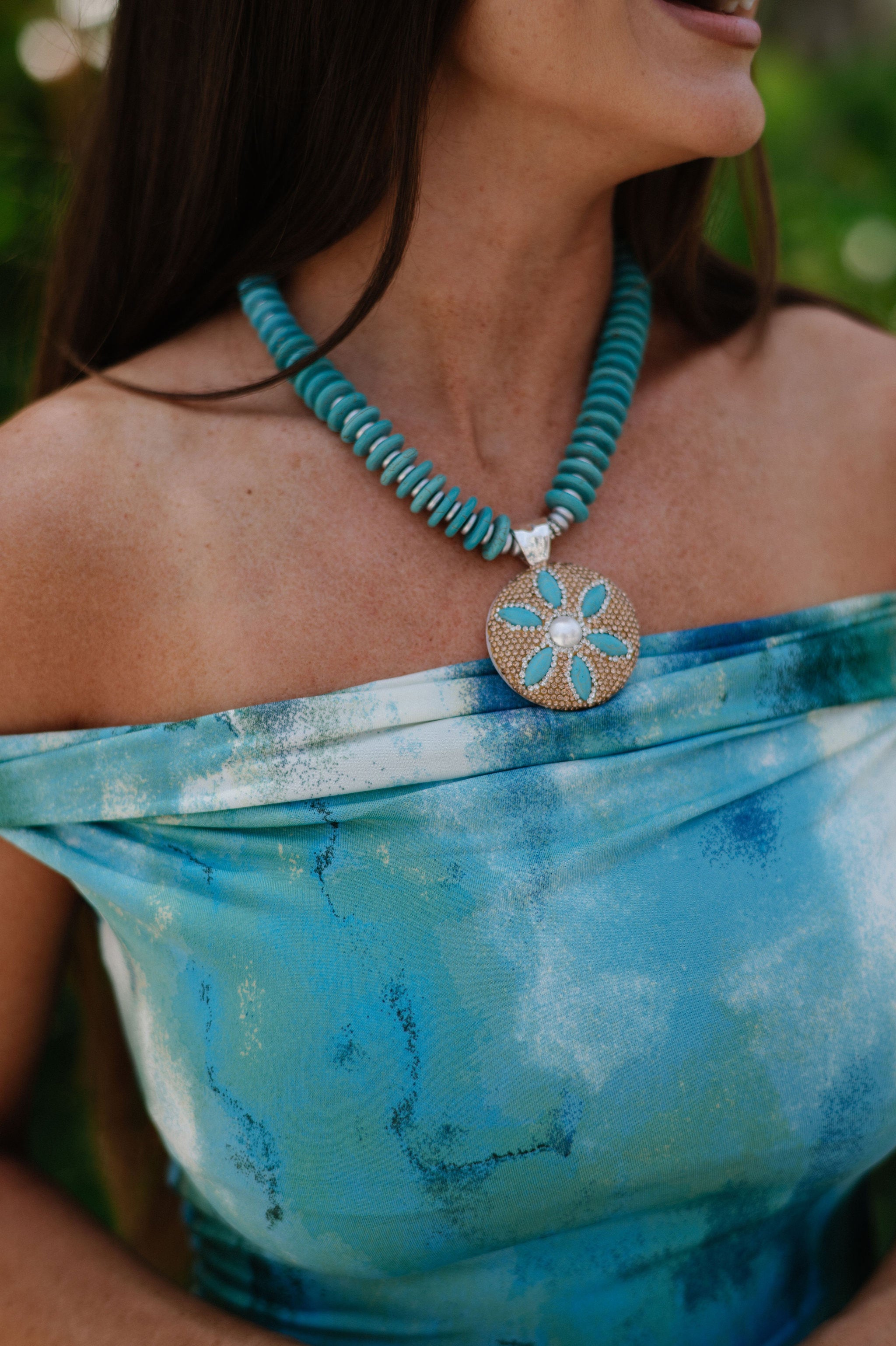 Sand Dollar Necklace-Turquoise