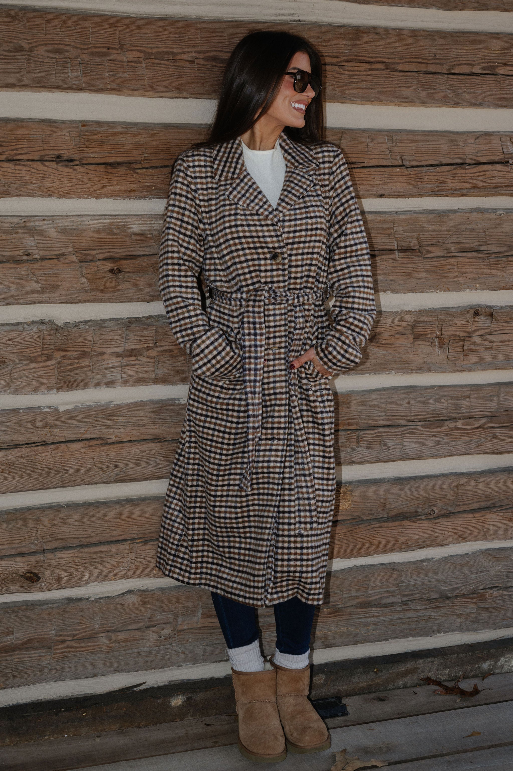 Belted Grid Overcoat-Multi Mix