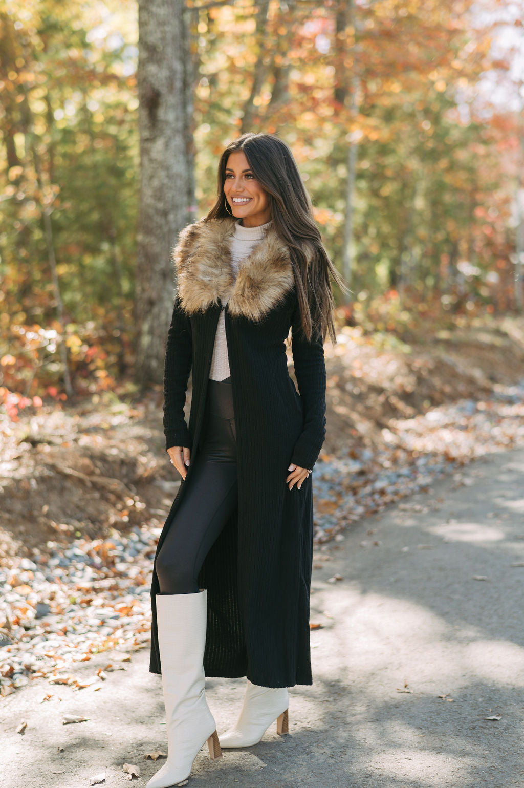 Greer Faux Fur Knit Duster- Black