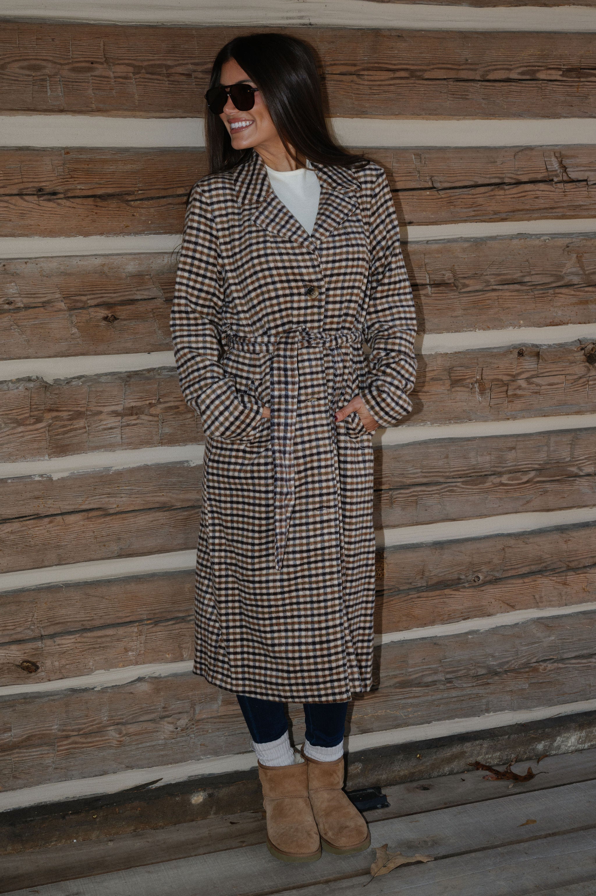 Belted Grid Overcoat-Multi Mix