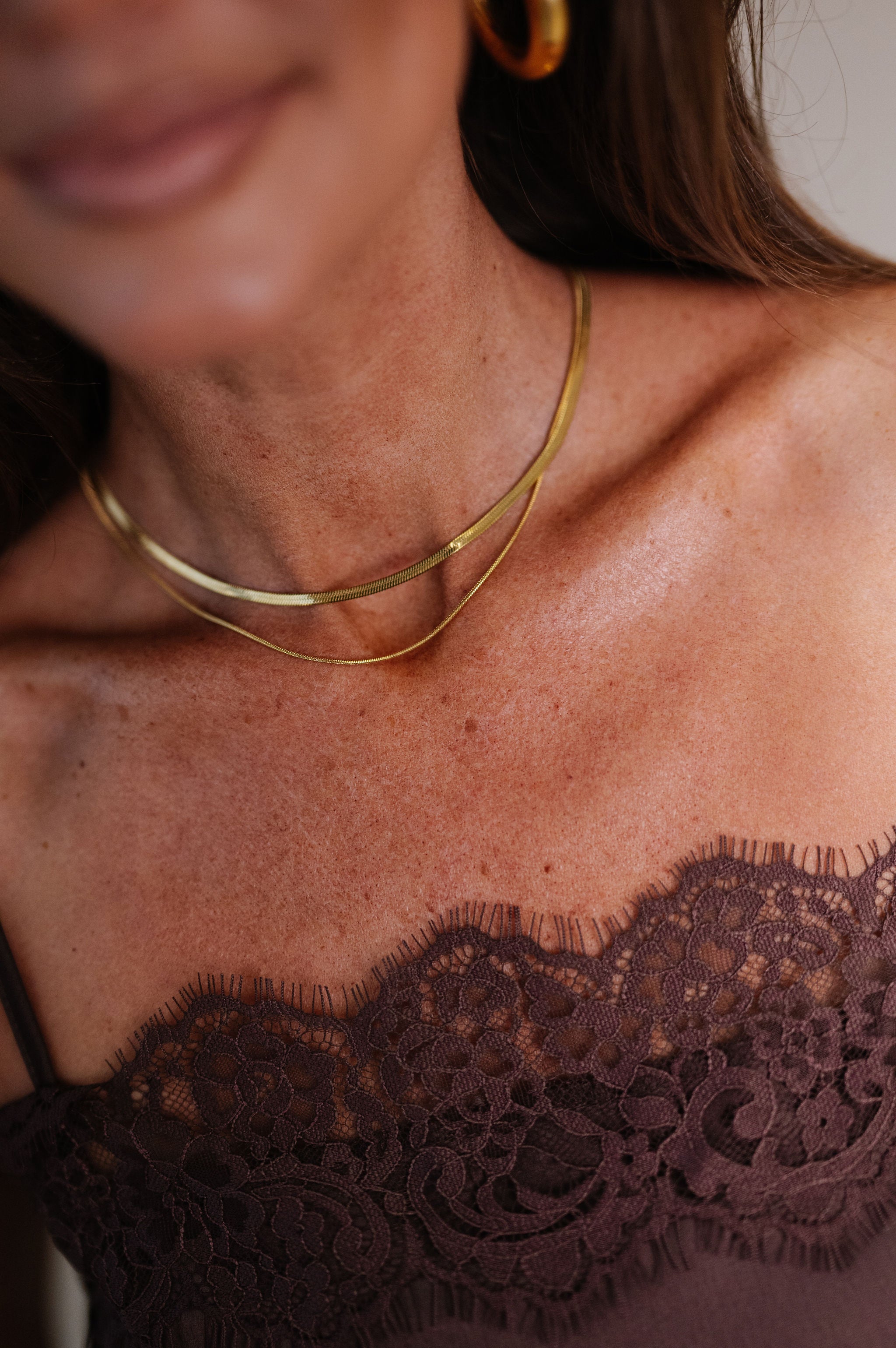 Herringbone Layered Chain Necklace-Gold