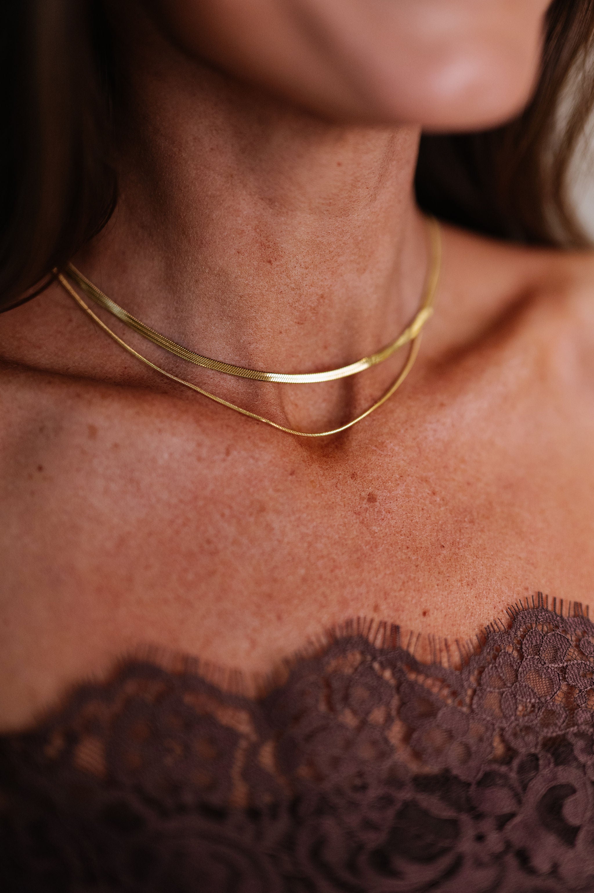 Herringbone Layered Chain Necklace-Gold