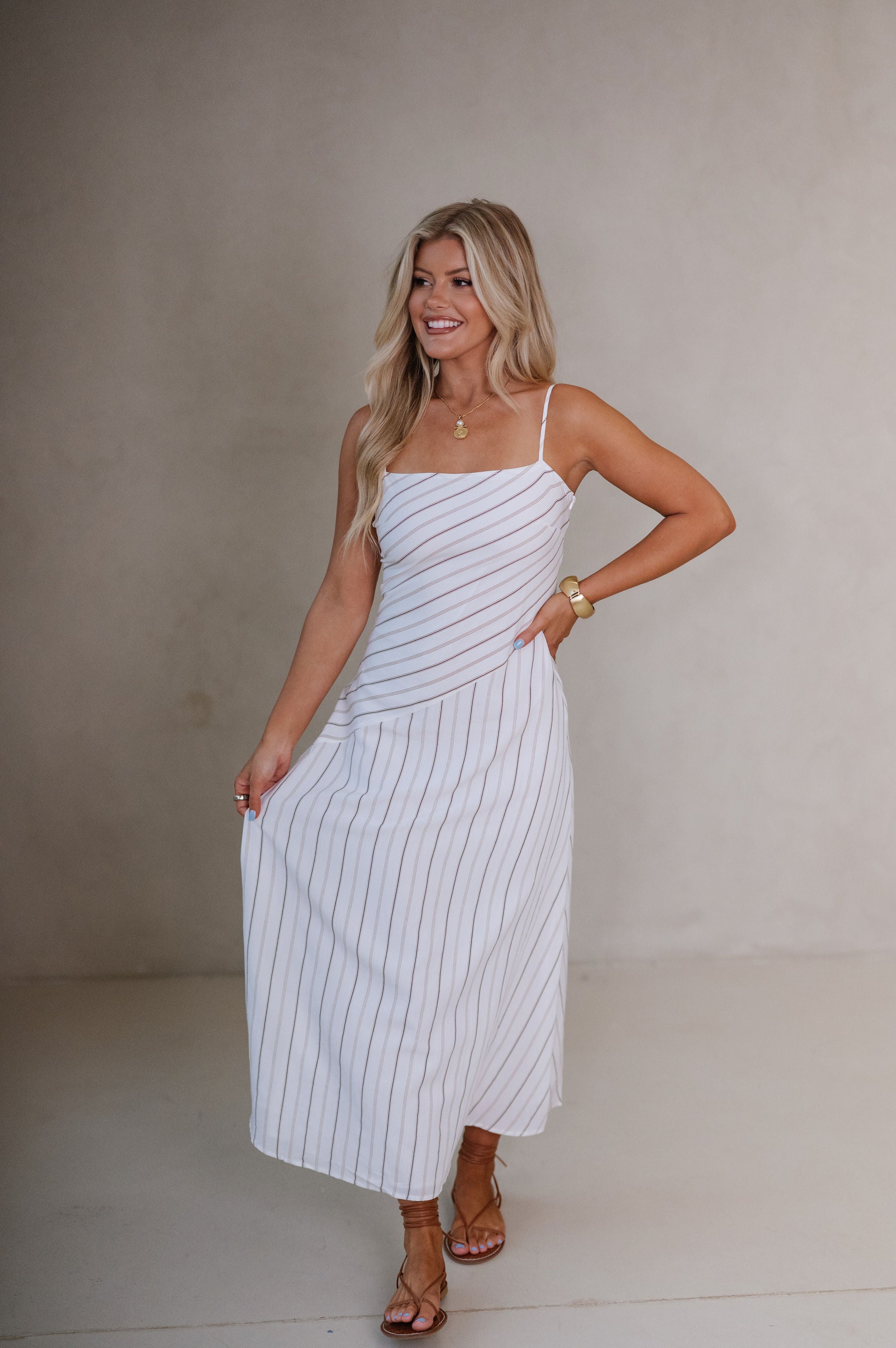 Lily Striped Maxi Dress-Off White