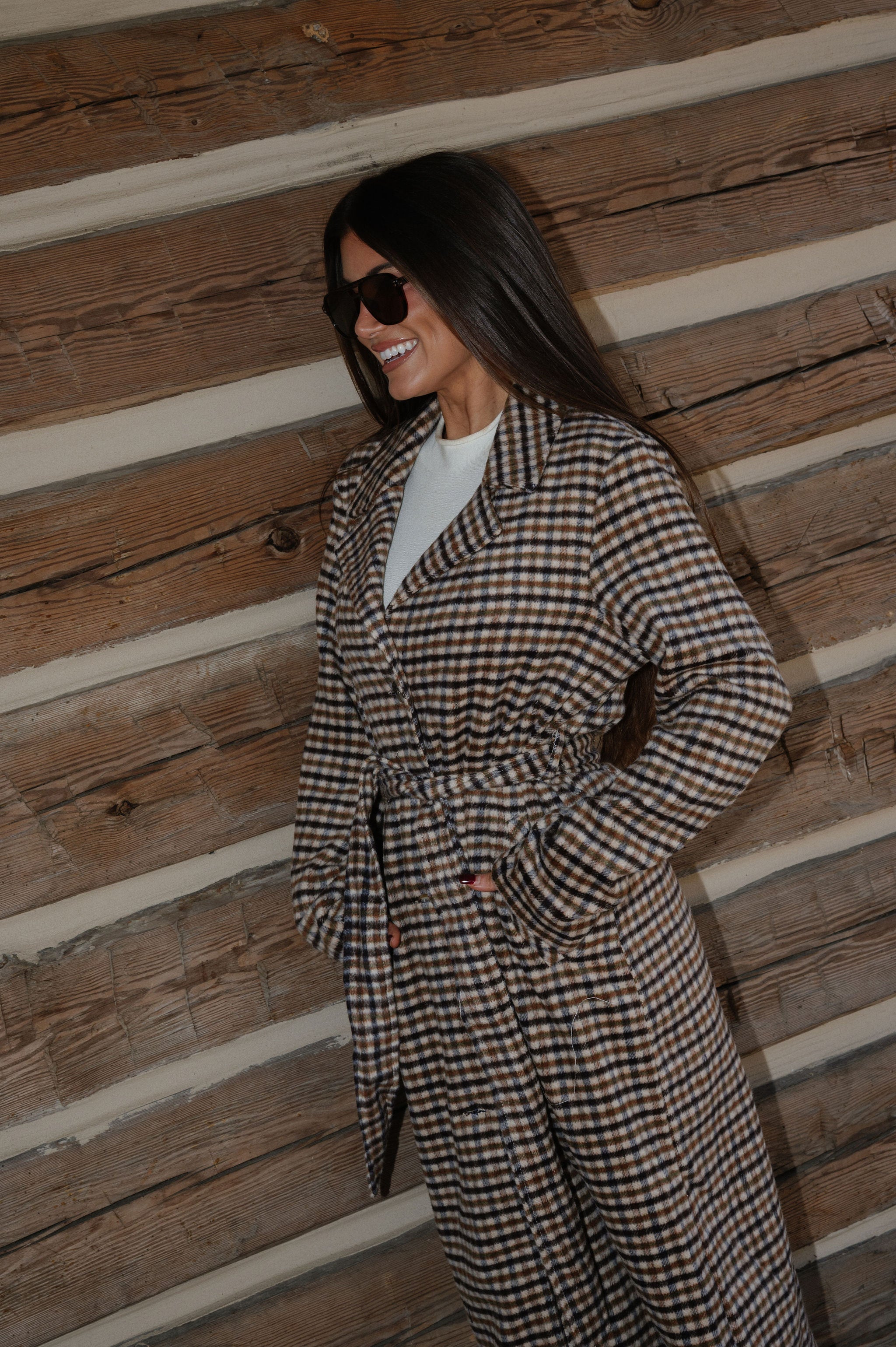 Belted Grid Overcoat-Multi Mix