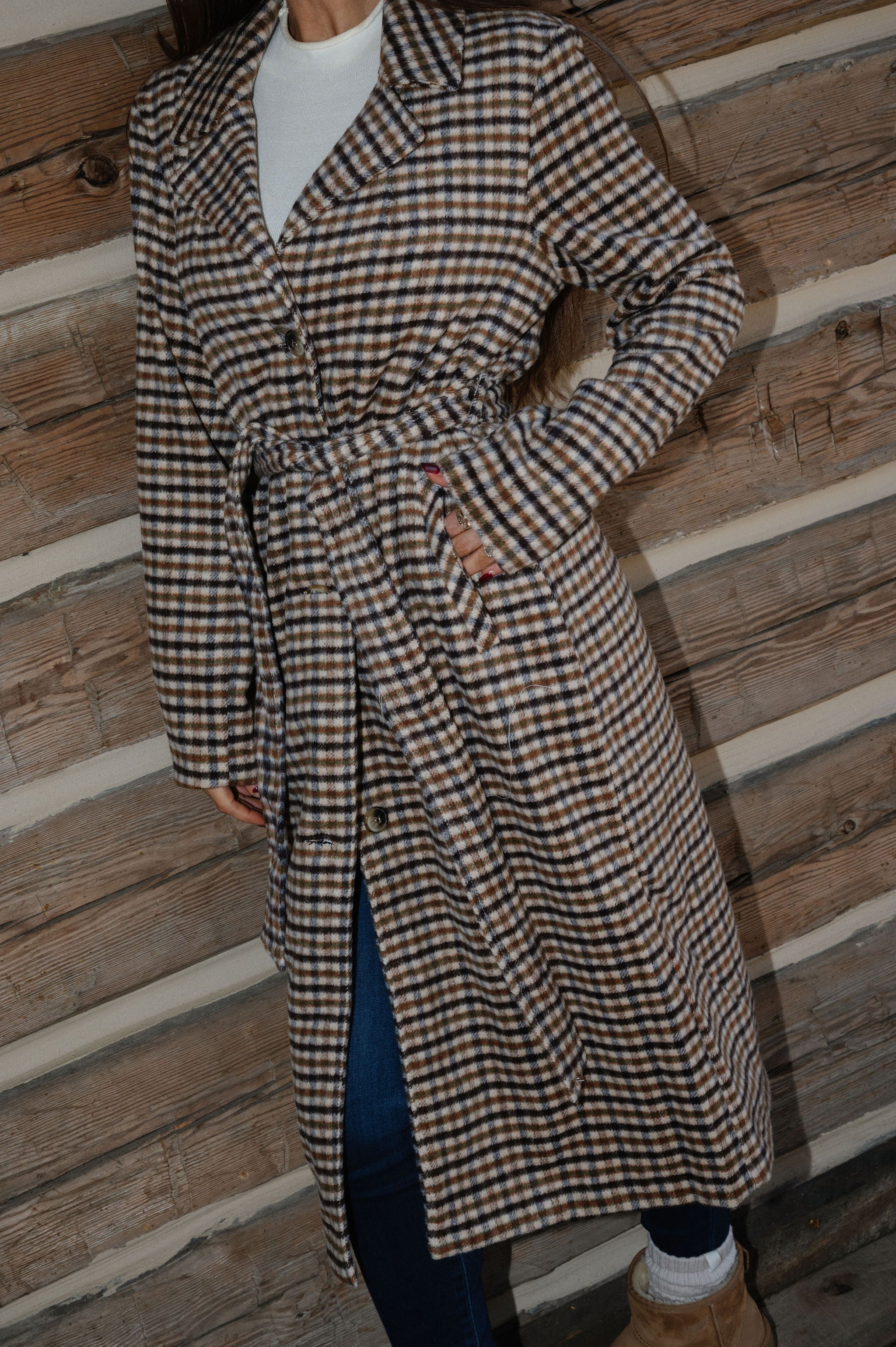 Belted Grid Overcoat-Multi Mix