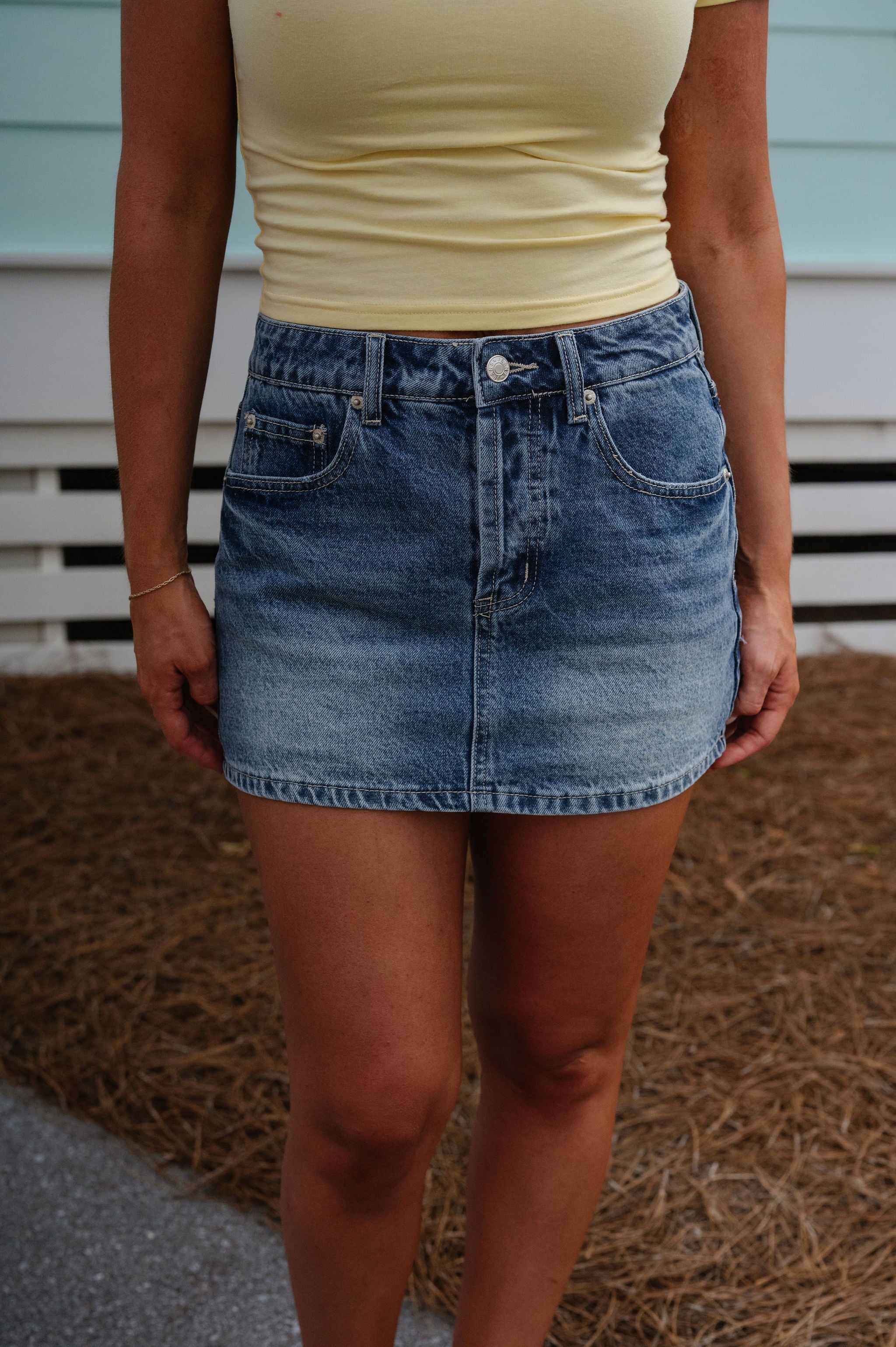 Jane Distressed Mini Skort-Medium Denim