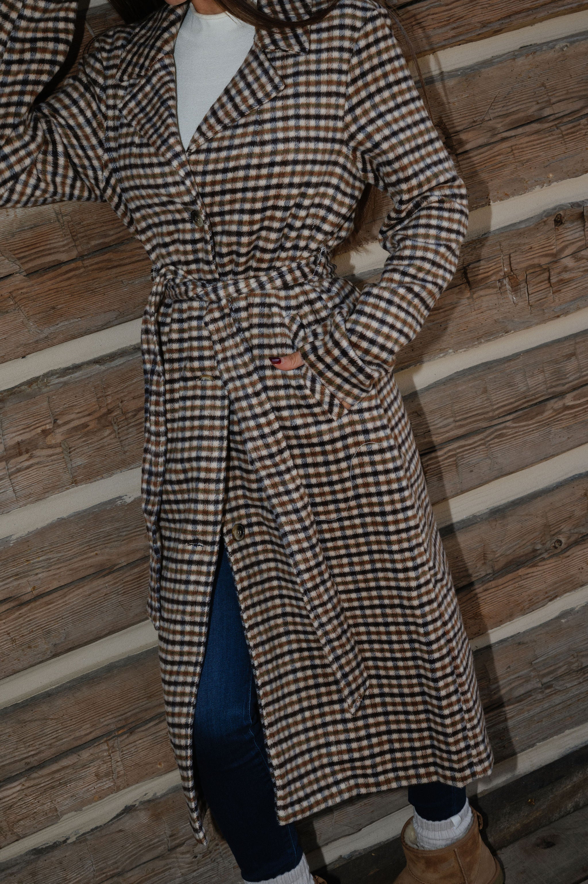 Belted Grid Overcoat-Multi Mix