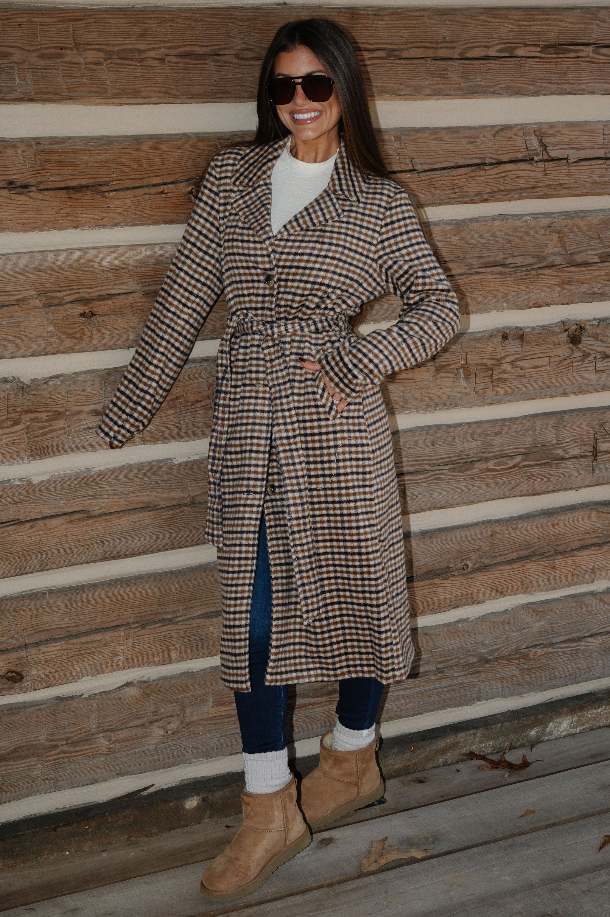 Belted Grid Overcoat-Multi Mix