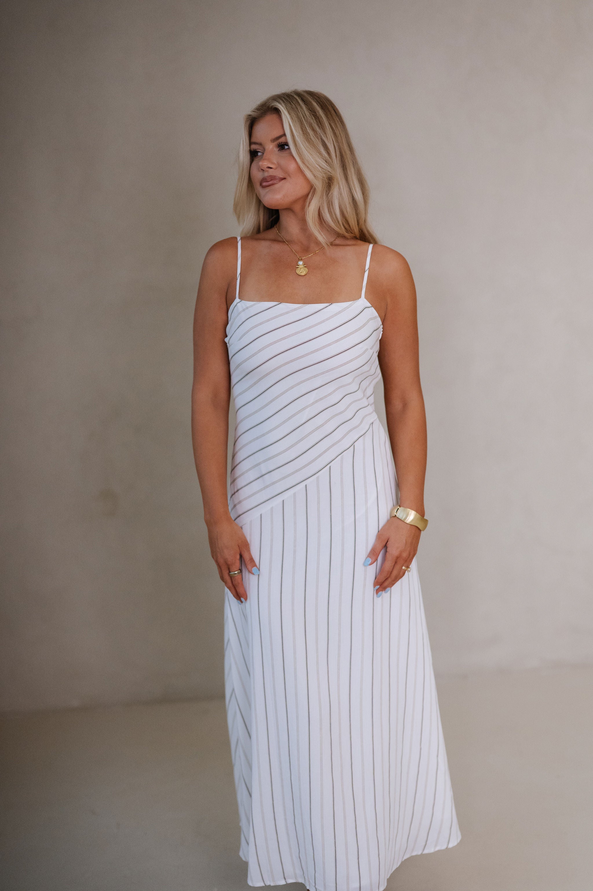 Lily Striped Maxi Dress-Off White