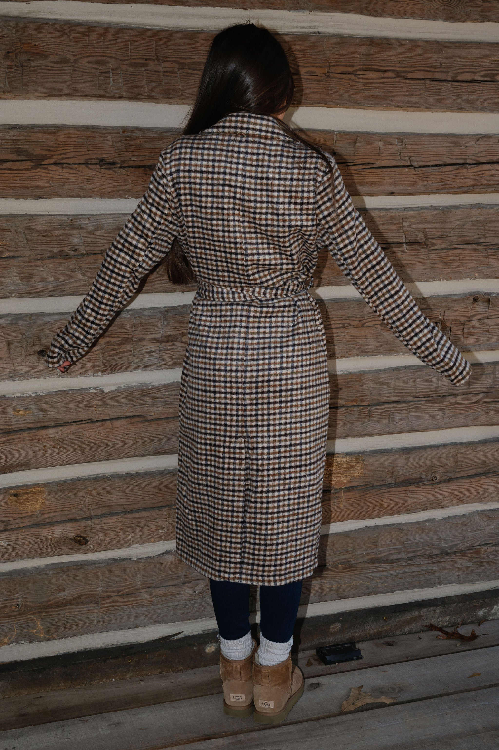 Belted Grid Overcoat-Multi Mix