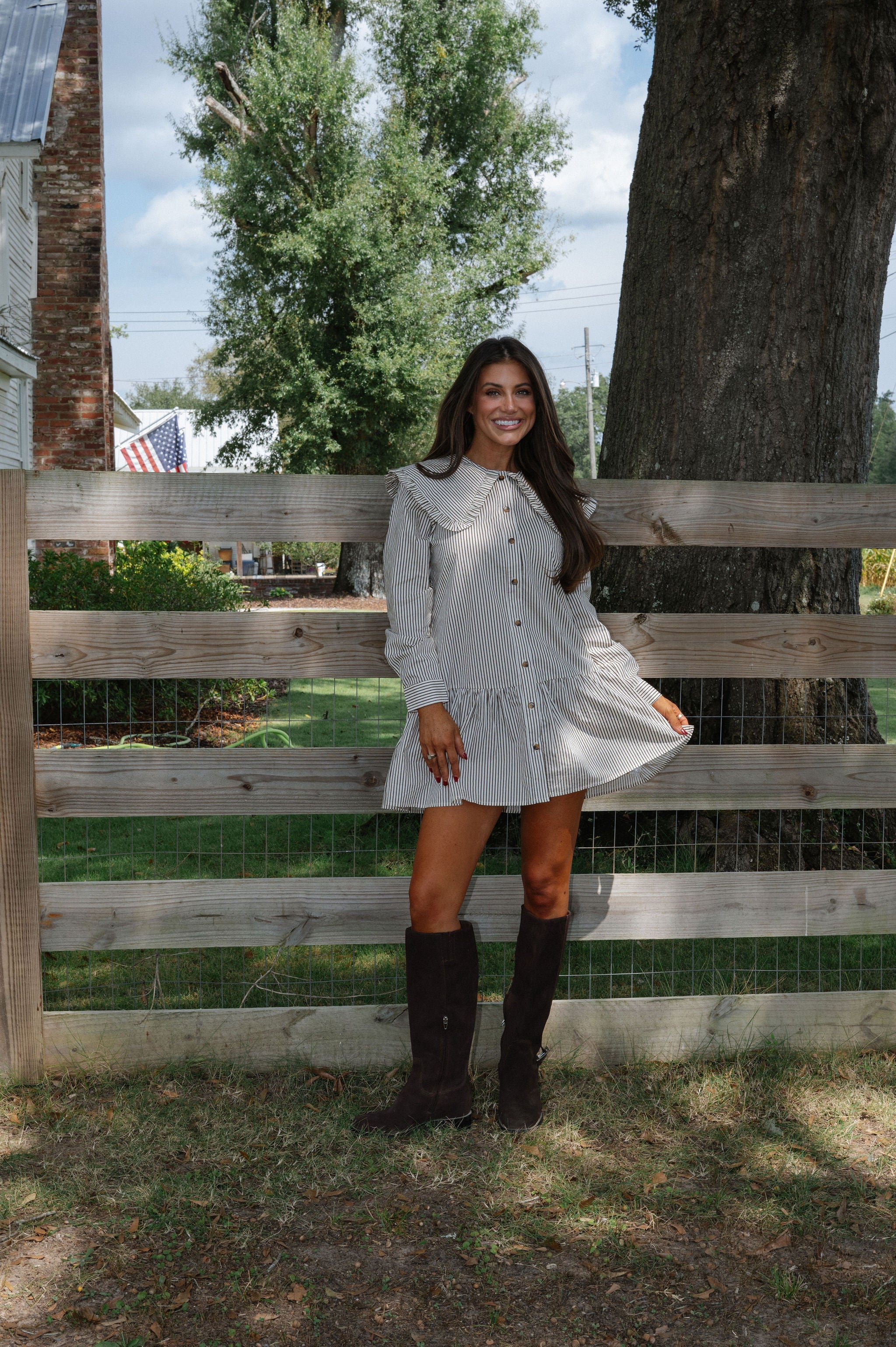 Kinzey Collared Mini Dress-Cream/Brown