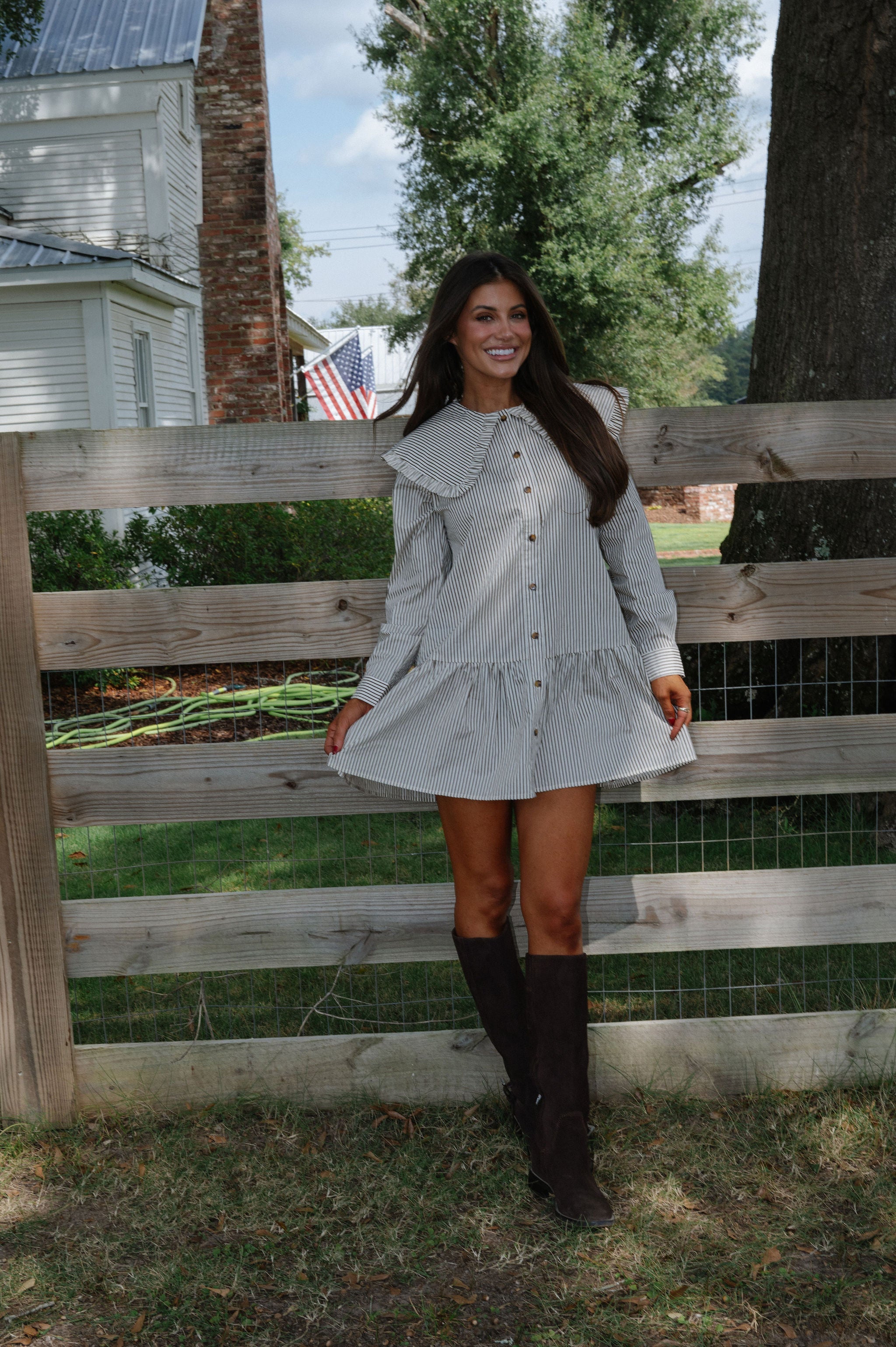 Kinzey Collared Mini Dress-Cream/Brown