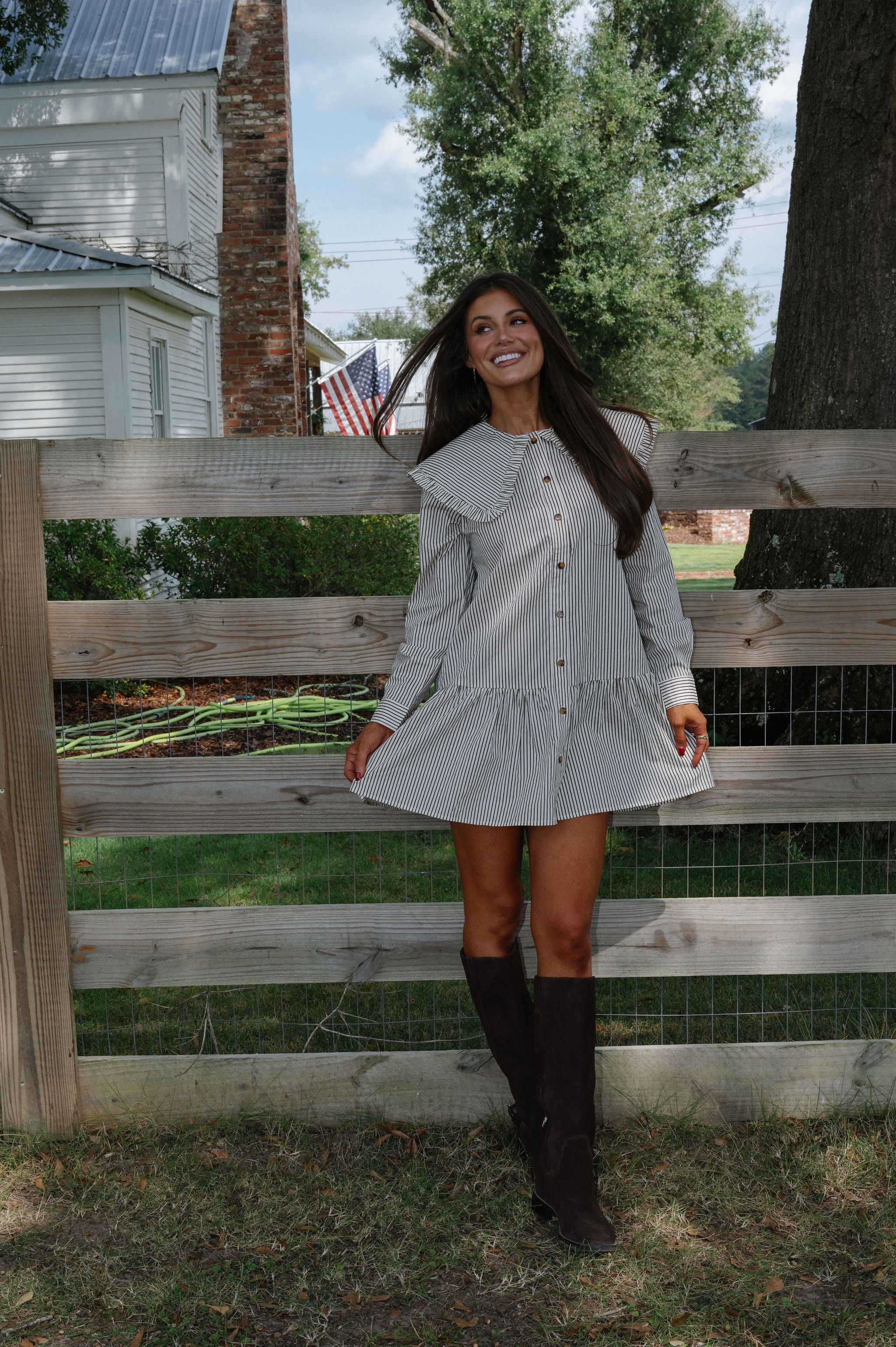 Kinzey Collared Mini Dress-Cream/Brown