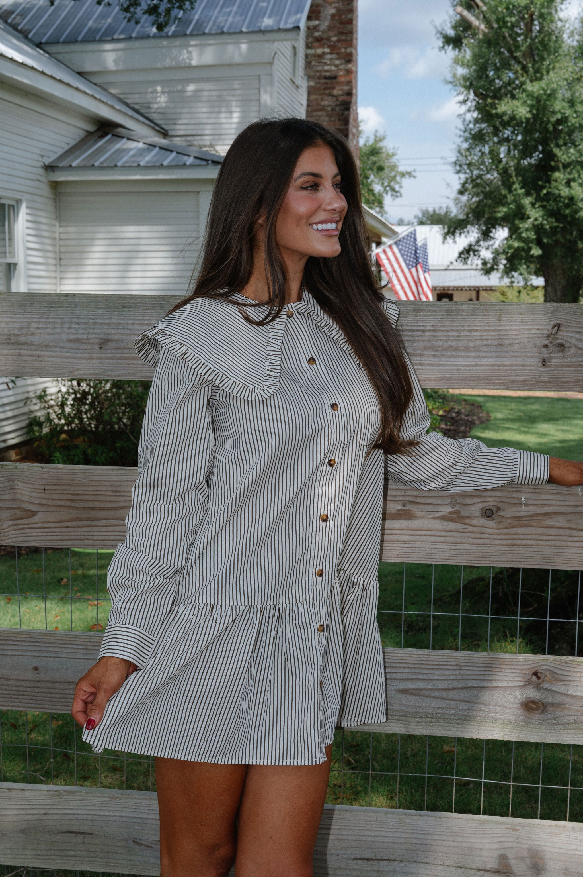 Kinzey Collared Mini Dress-Cream/Brown
