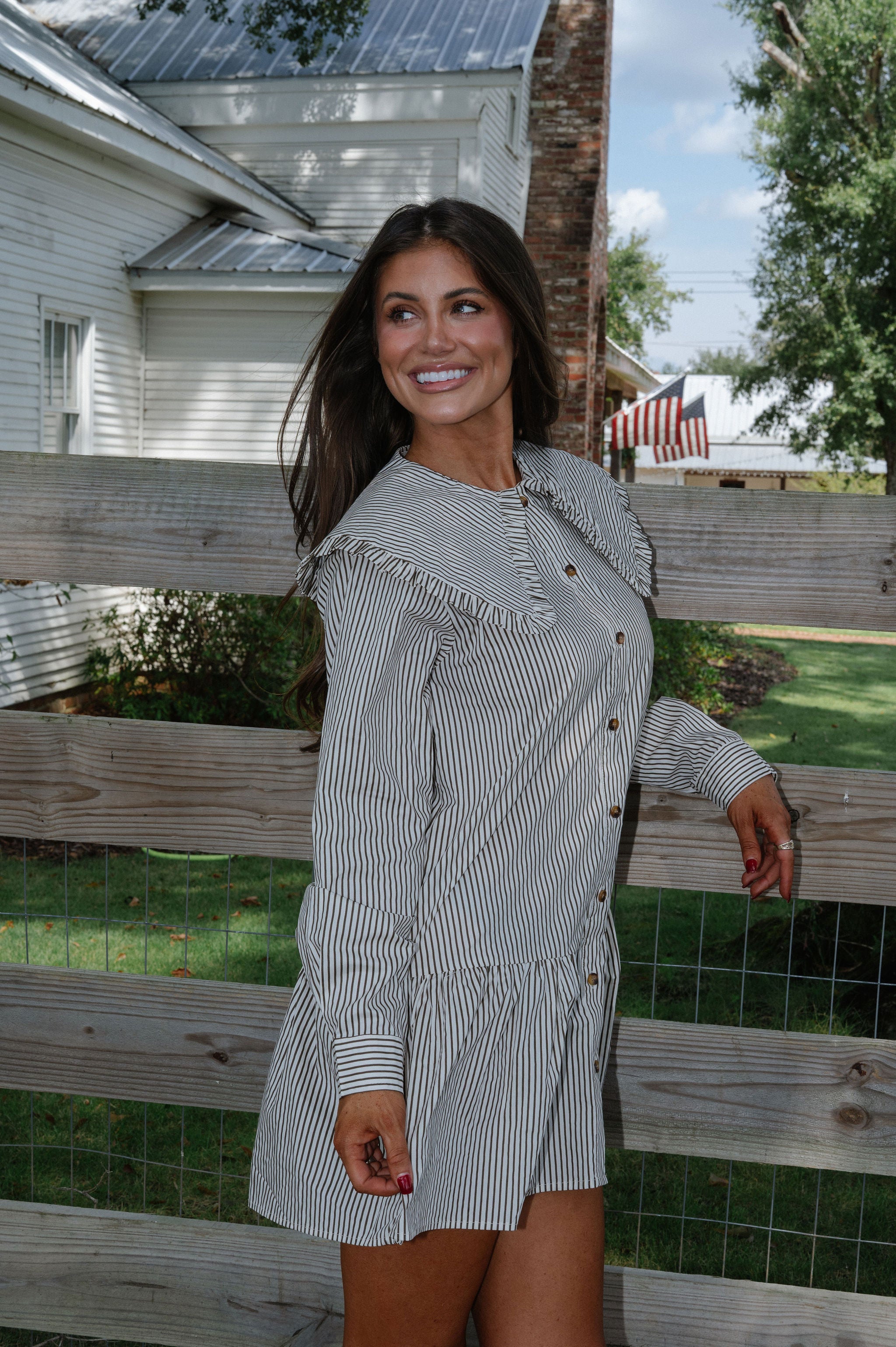 Kinzey Collared Mini Dress-Cream/Brown