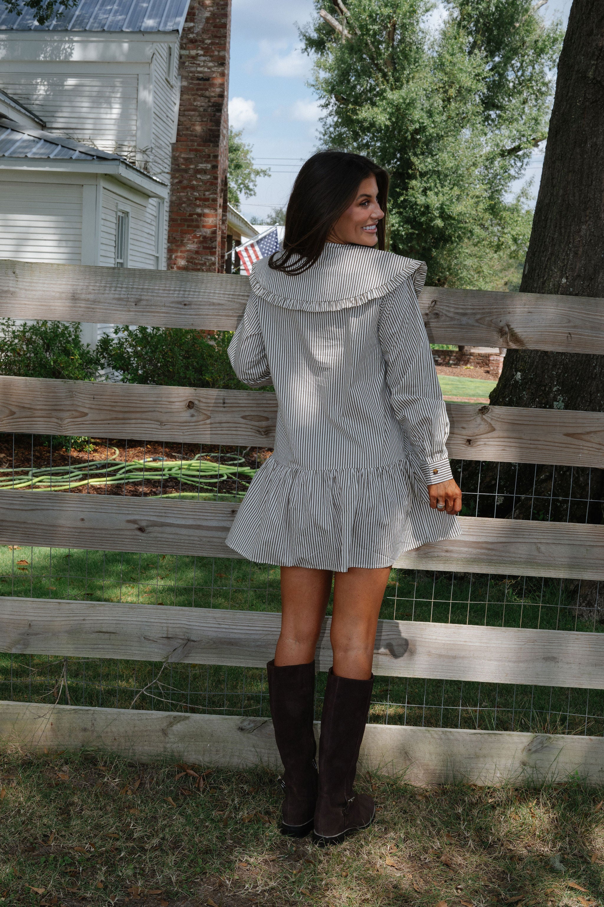 Kinzey Collared Mini Dress-Cream/Brown