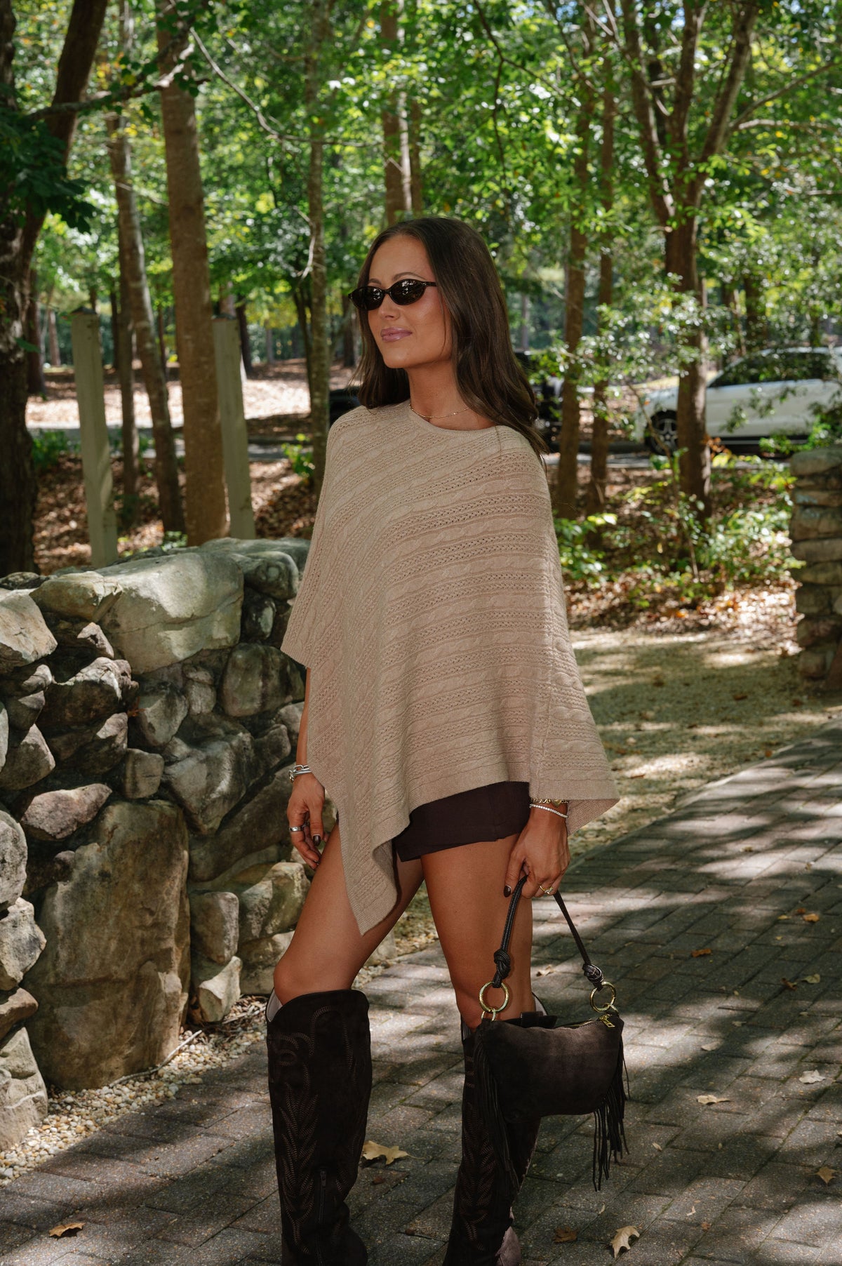 Vera Knit Poncho-Taupe