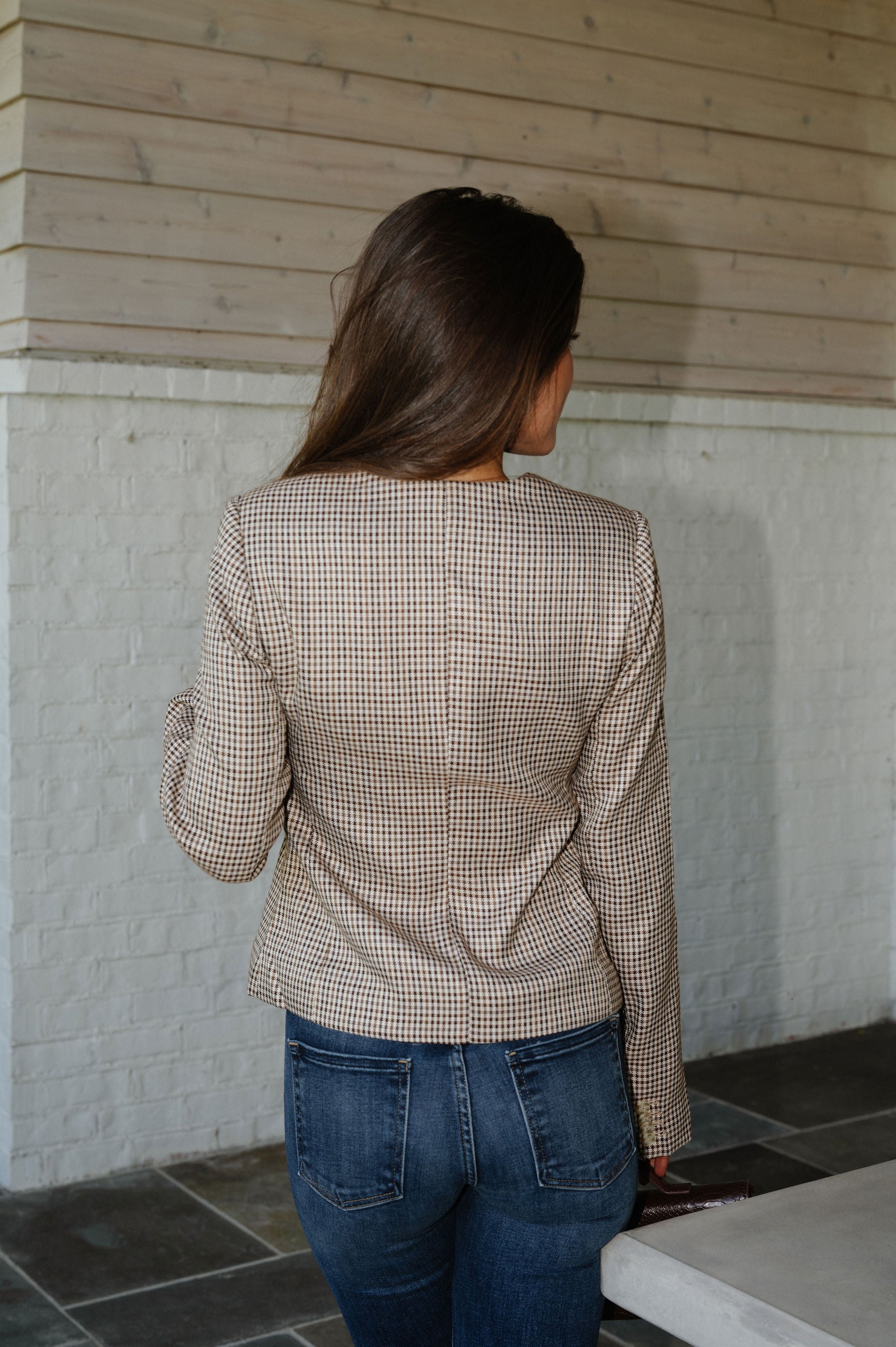 Nora Front Button Top-Brown/Plaid