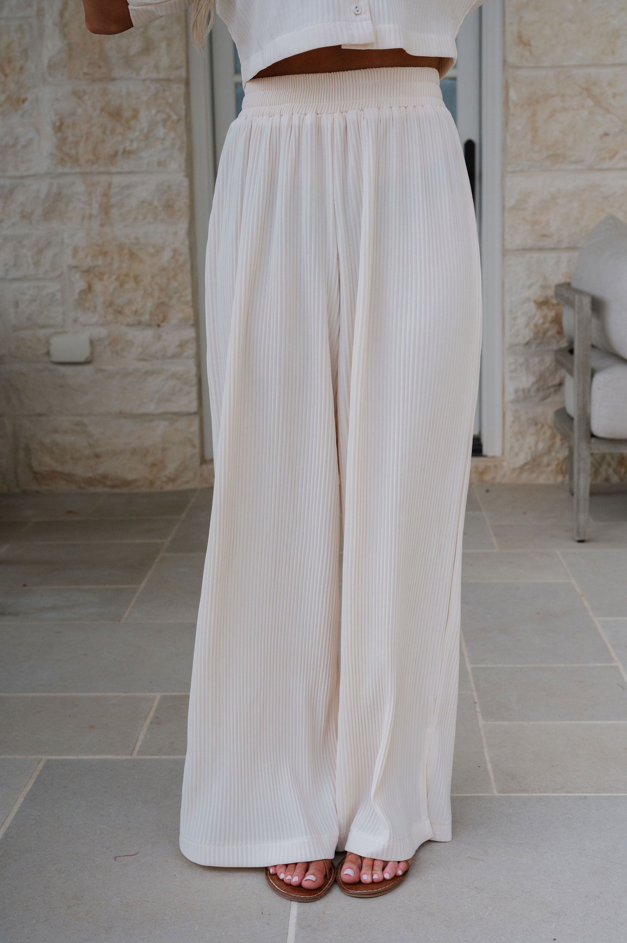 Duston Pleated Pants Set-Cream