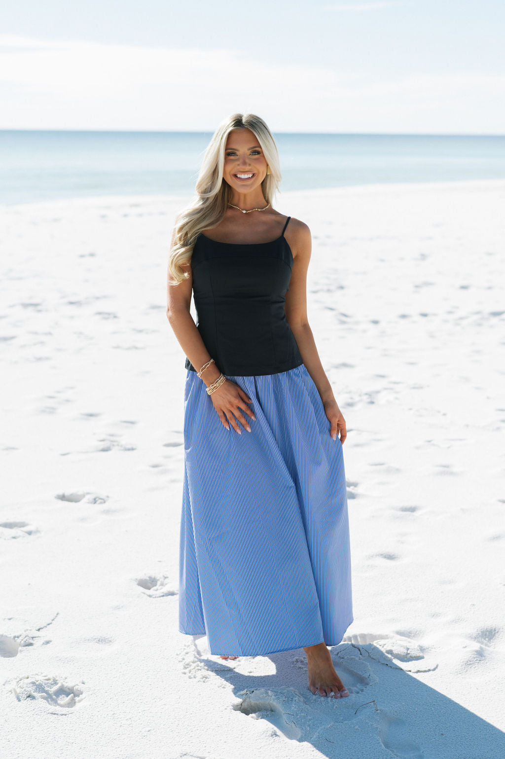 Shanon Striped Maxi Dress-Navy