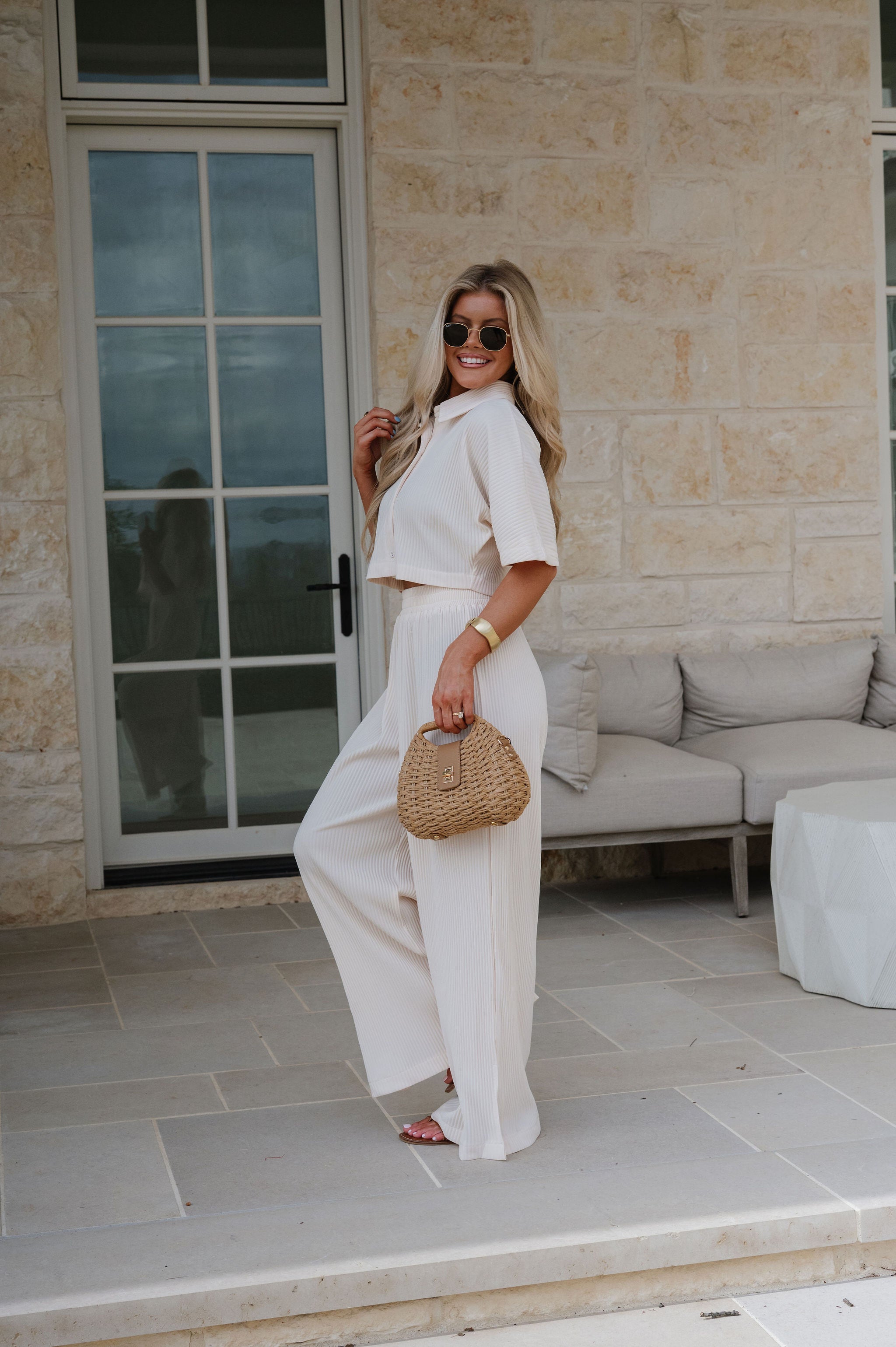 Duston Pleated Pants Set-Cream