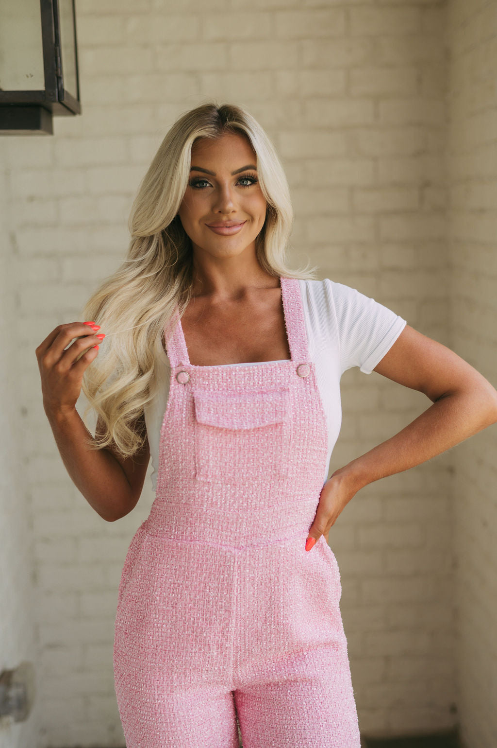 Tweed Wide Leg Jumpsuit-Pink