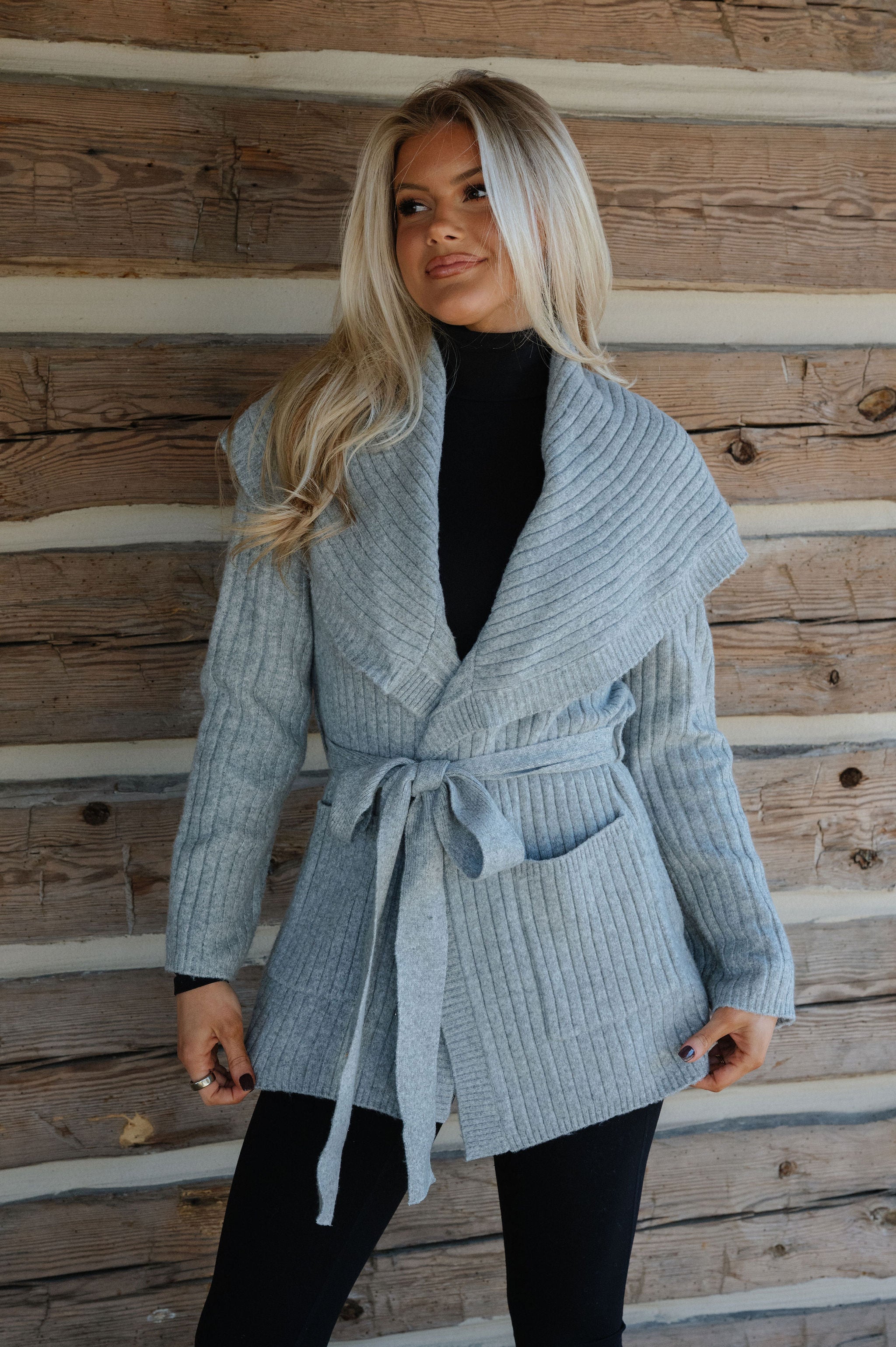 Dottie Wrap Sweater-Heather Grey