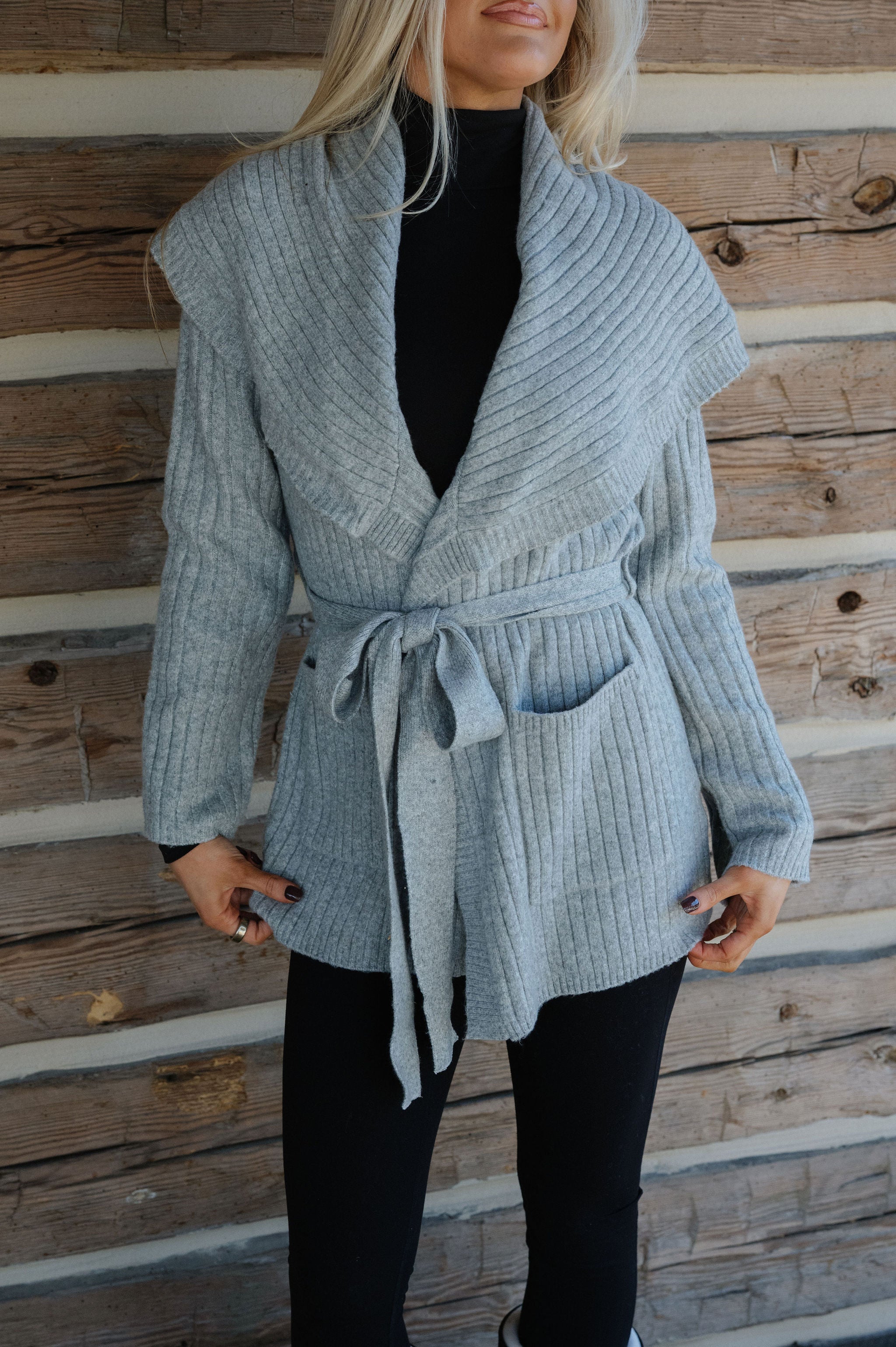 Dottie Wrap Sweater-Heather Grey