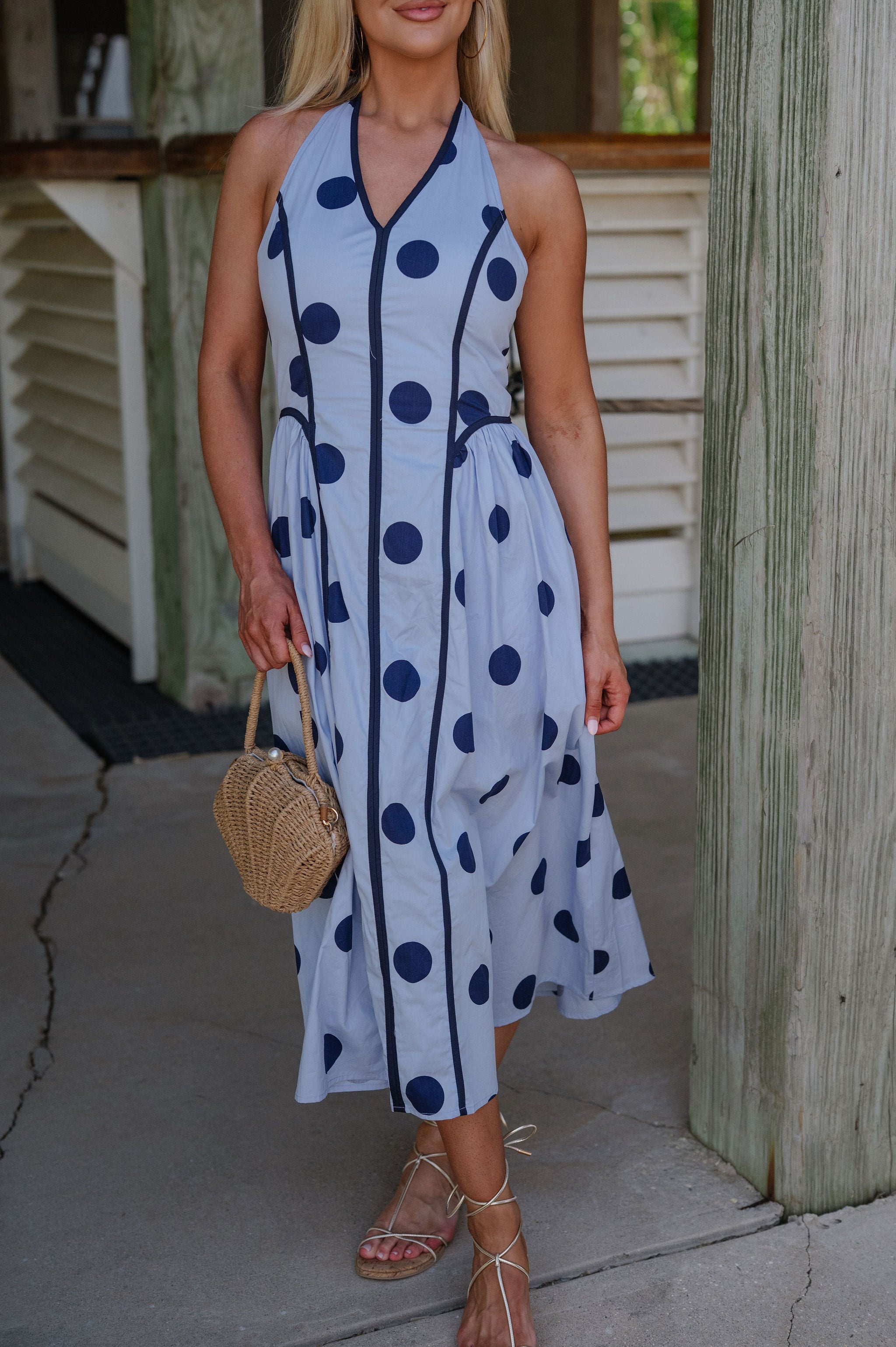 Bentley Polka Dot Midi Dress-Blue