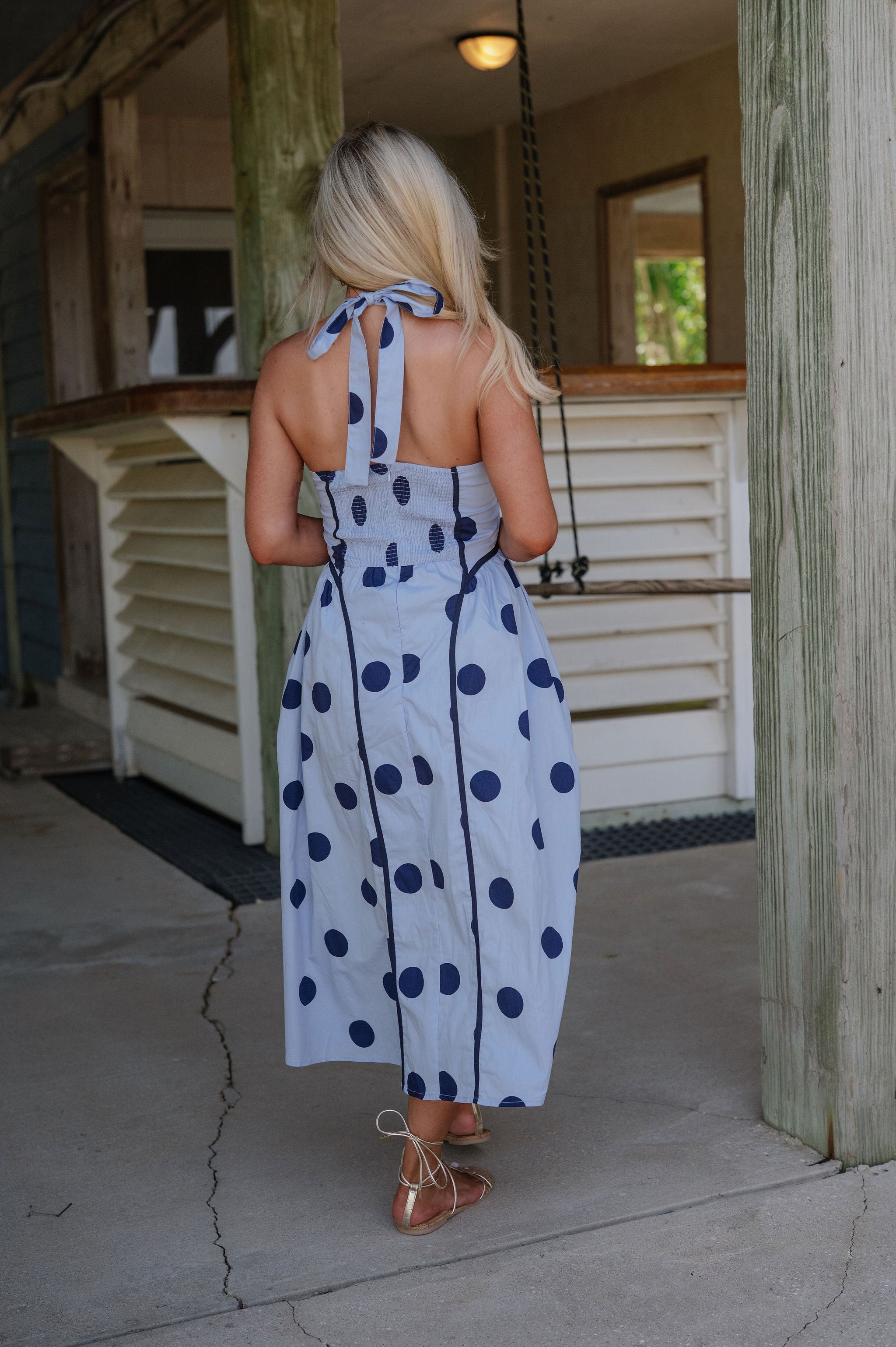 Bentley Polka Dot Midi Dress-Blue
