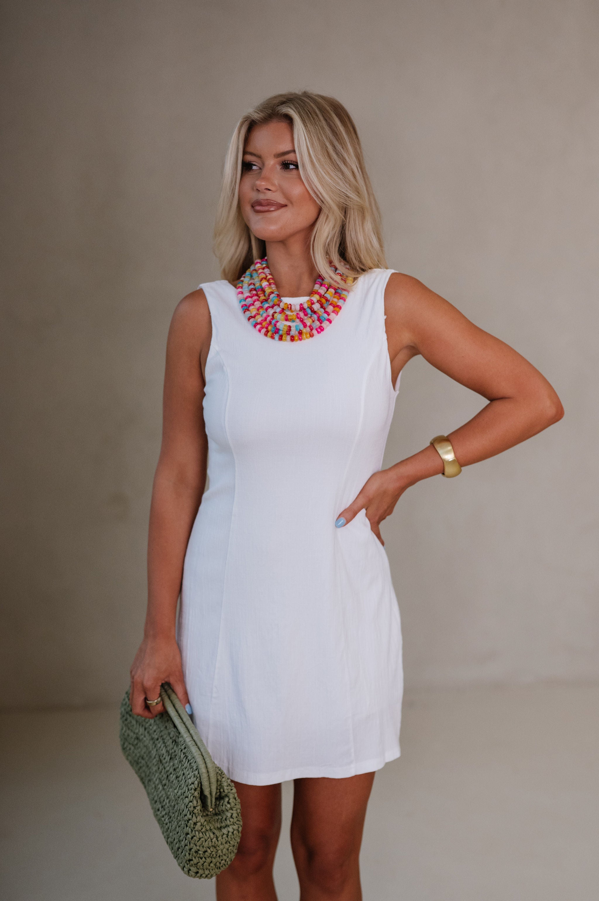 Parker Sleeveless Stretch Mini Dress-Off White