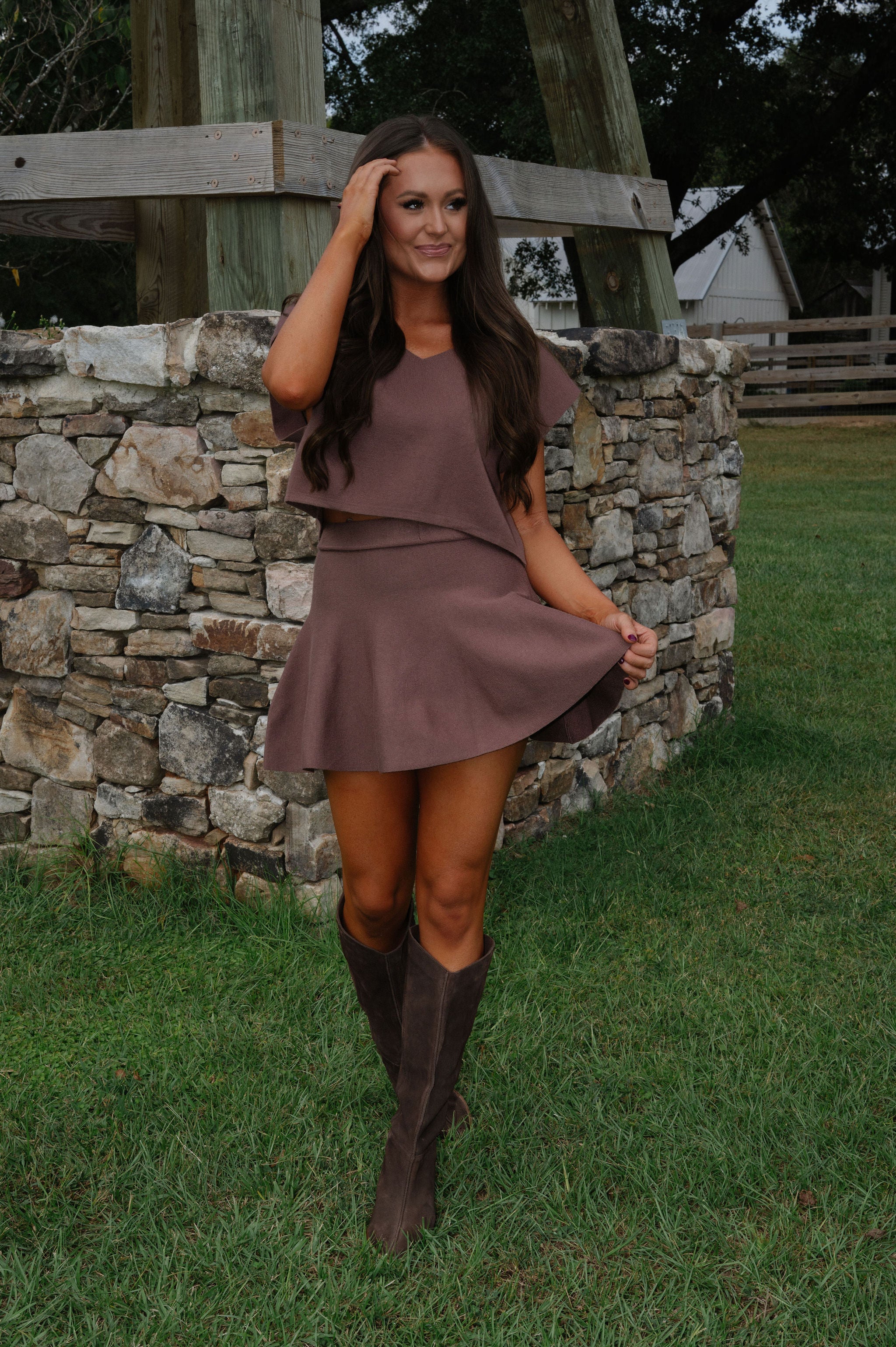 Joy Mini Skirt Set-Brown