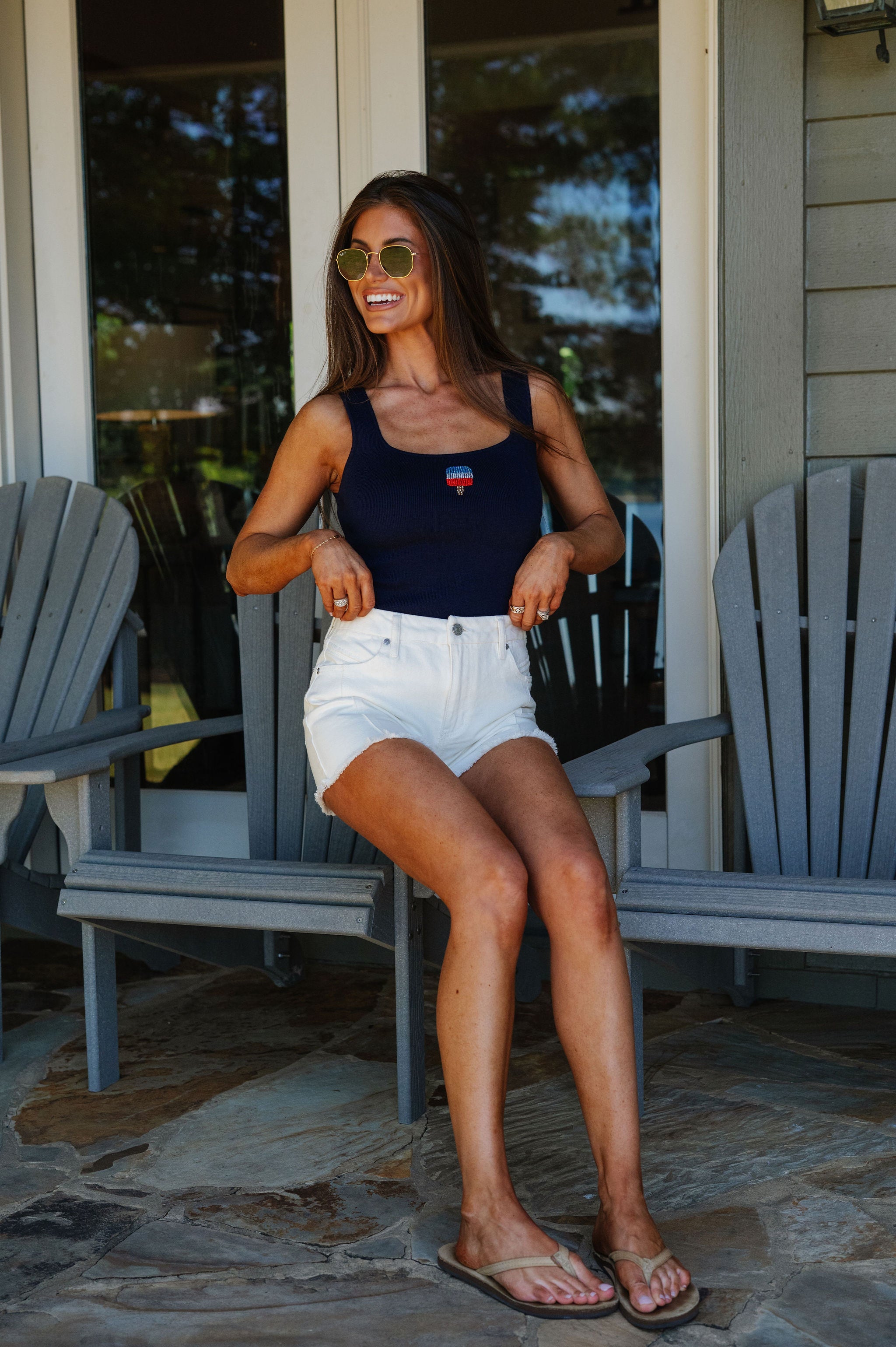 Beaded Popsicle Ribbed Top-Navy