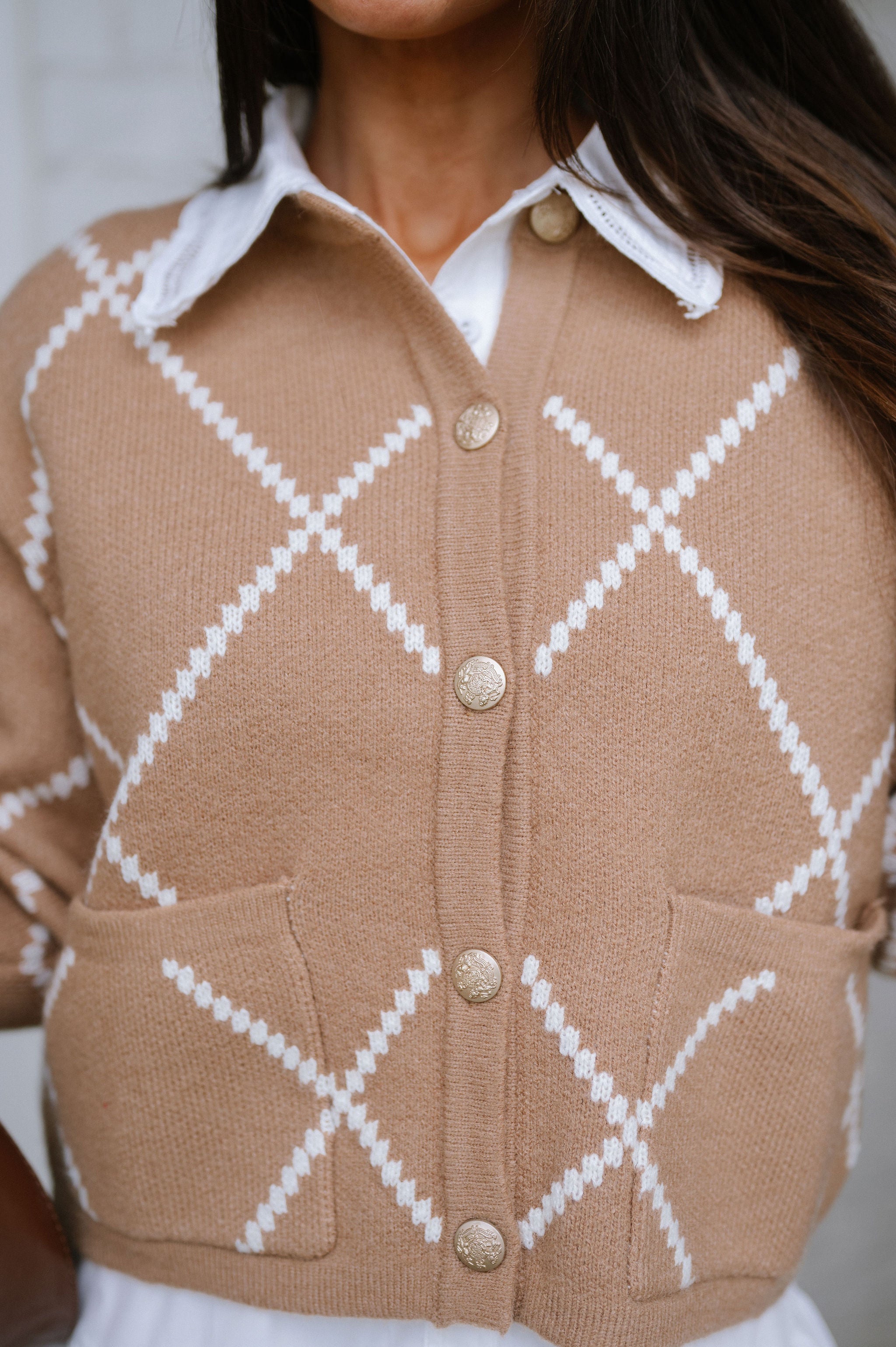 Argyle Cardigan-Brown/Ivory