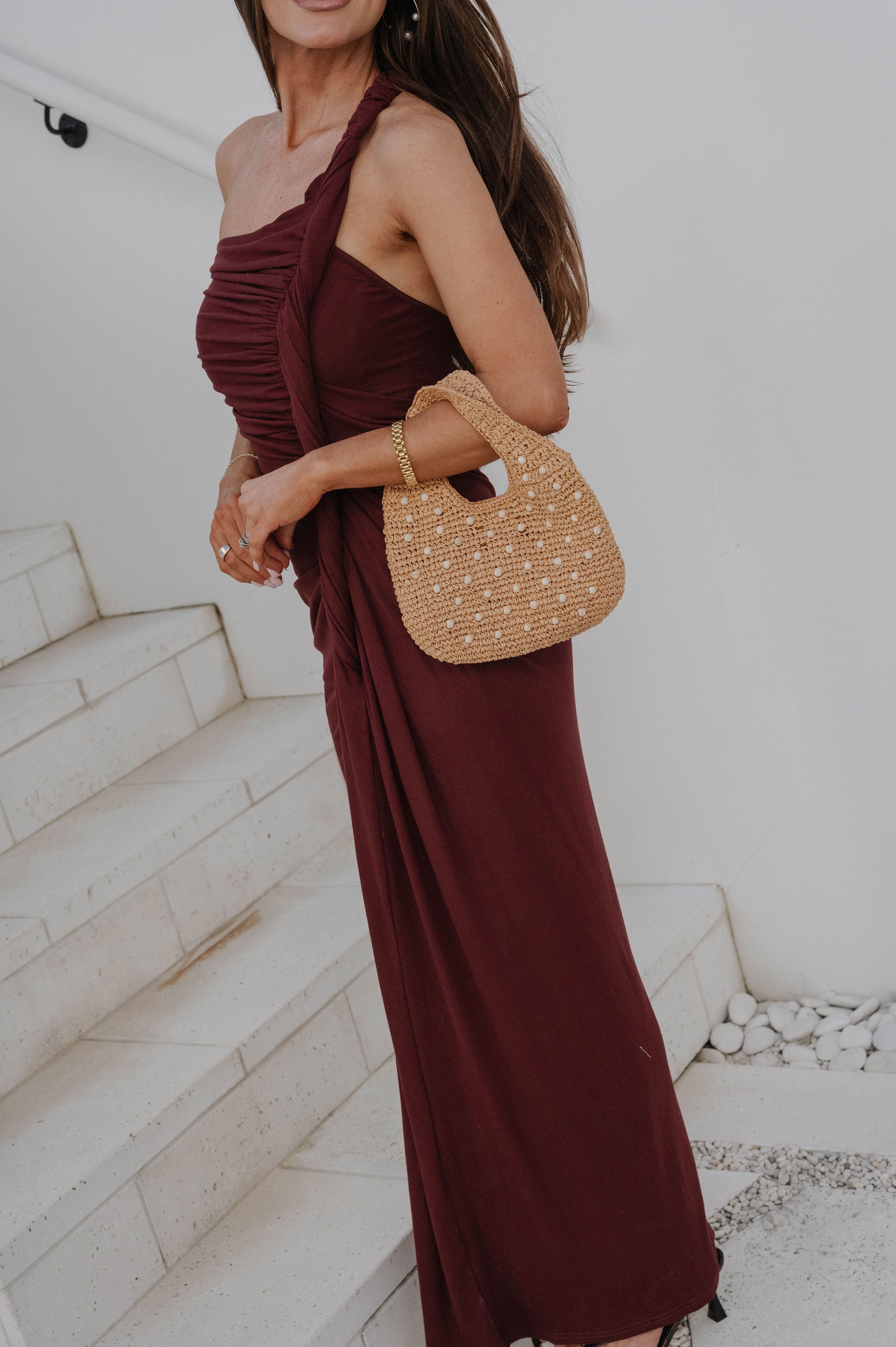 Twisted Drape Maxi Dress-Burgundy