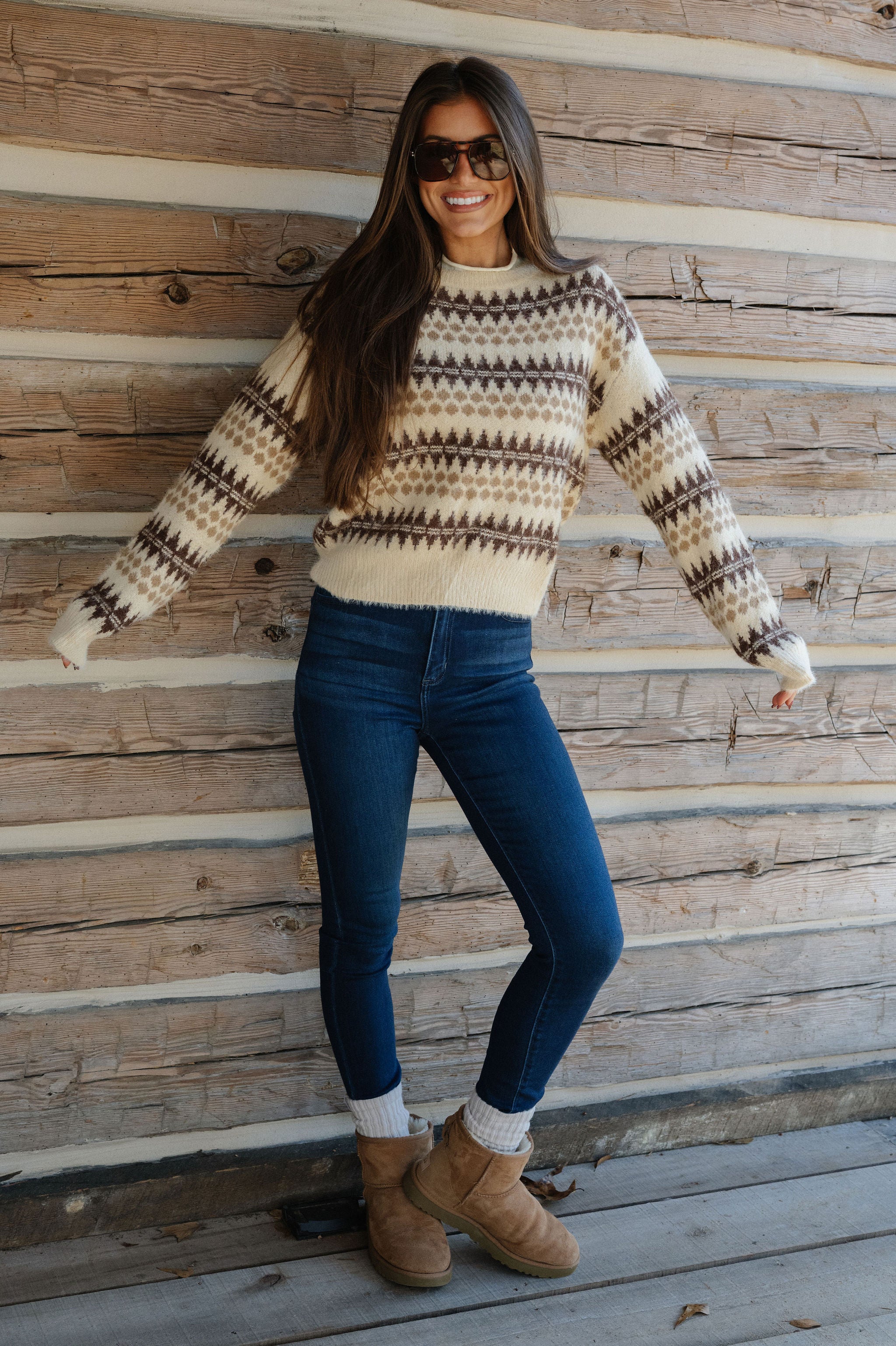 Emi Fair Isle Sweater-Ecru/Brown