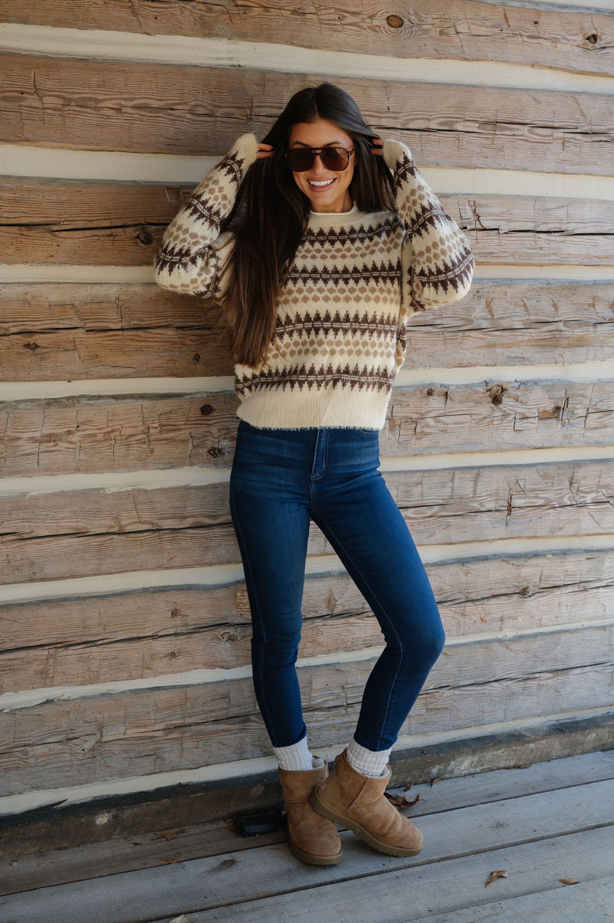 Emi Fair Isle Sweater-Ecru/Brown