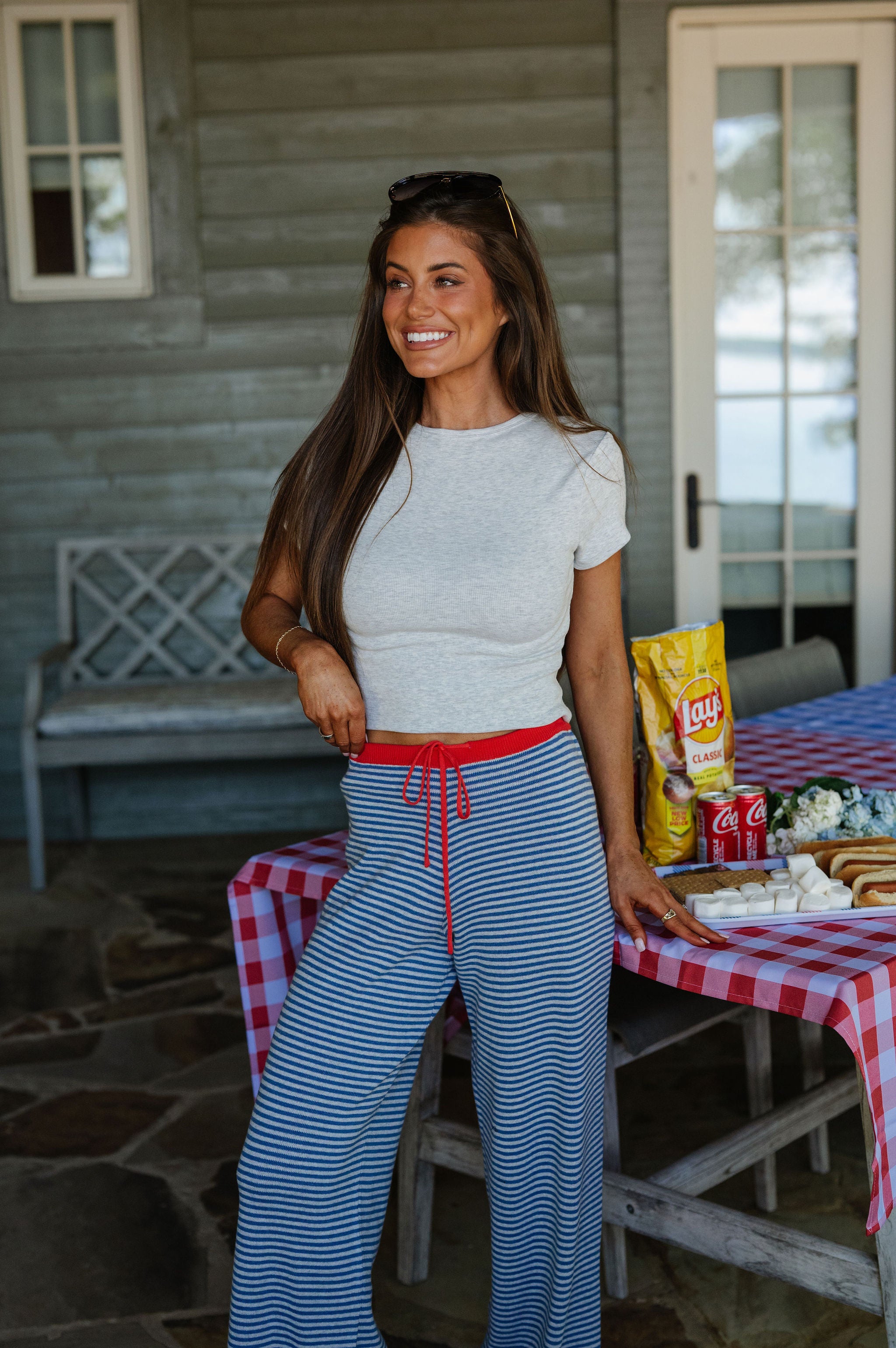 Striped Lounge Pants-Marine