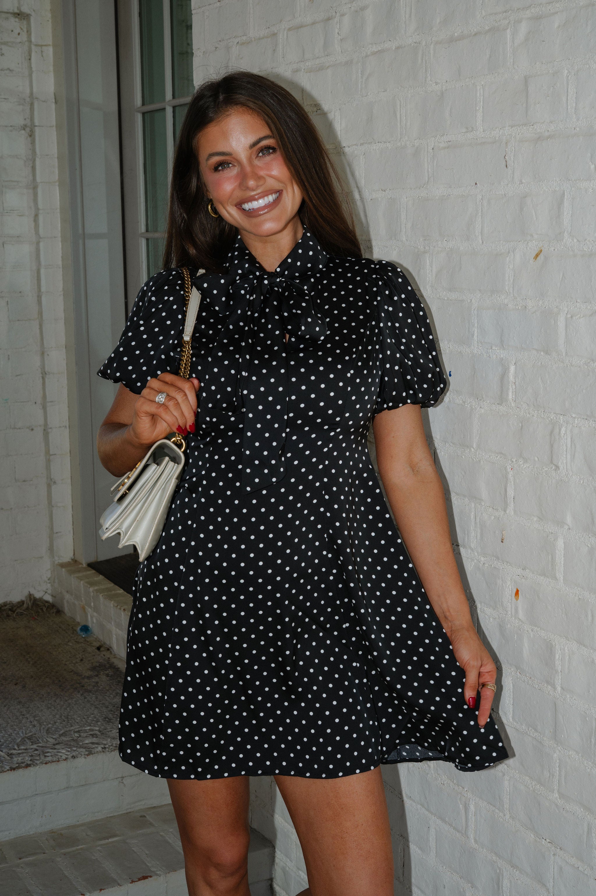 Vivian Polka Dot Mini Dress-Black