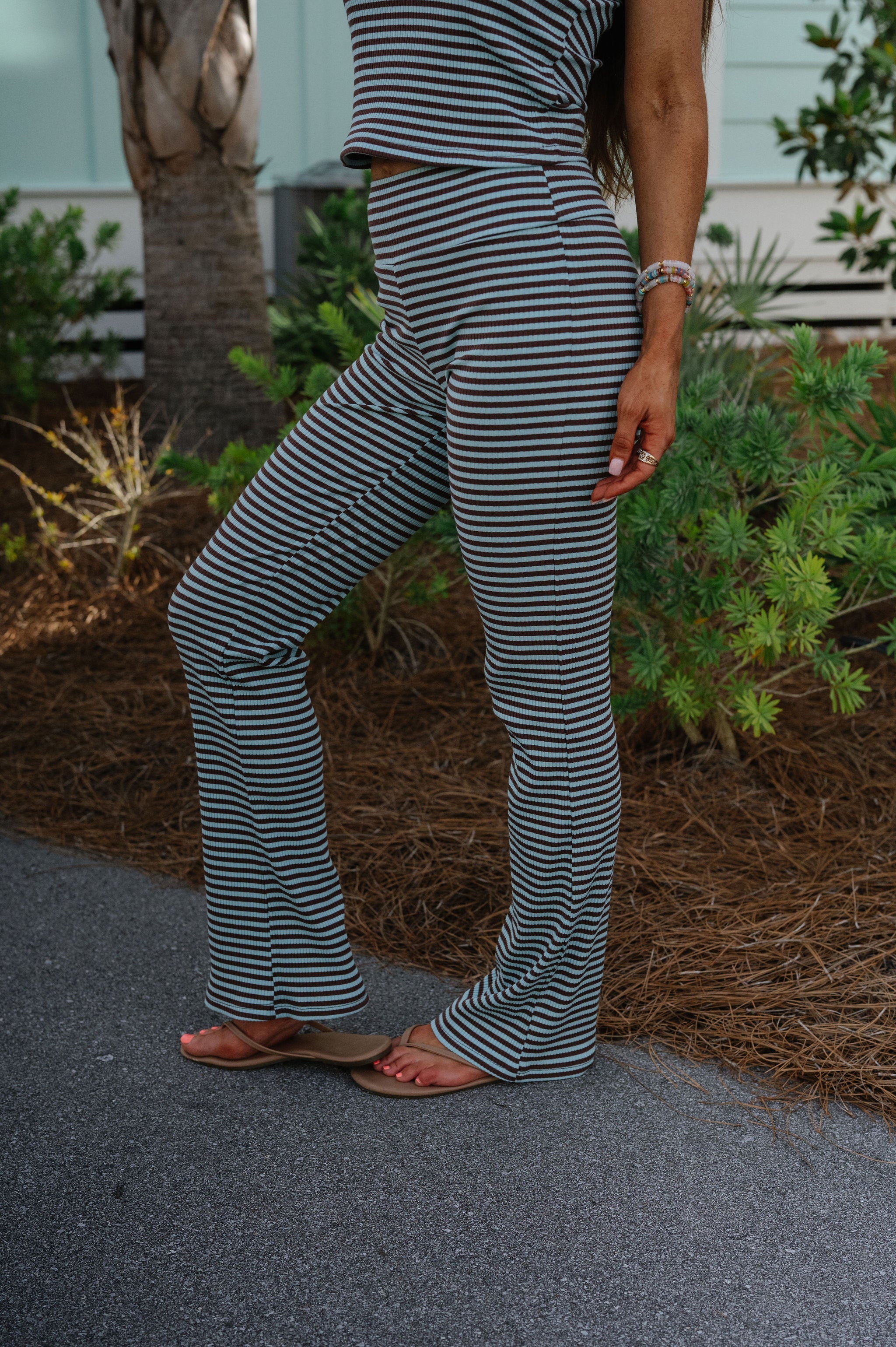 DOORBUSTER//Serena Flared Pants Set-Light Blue/Brown